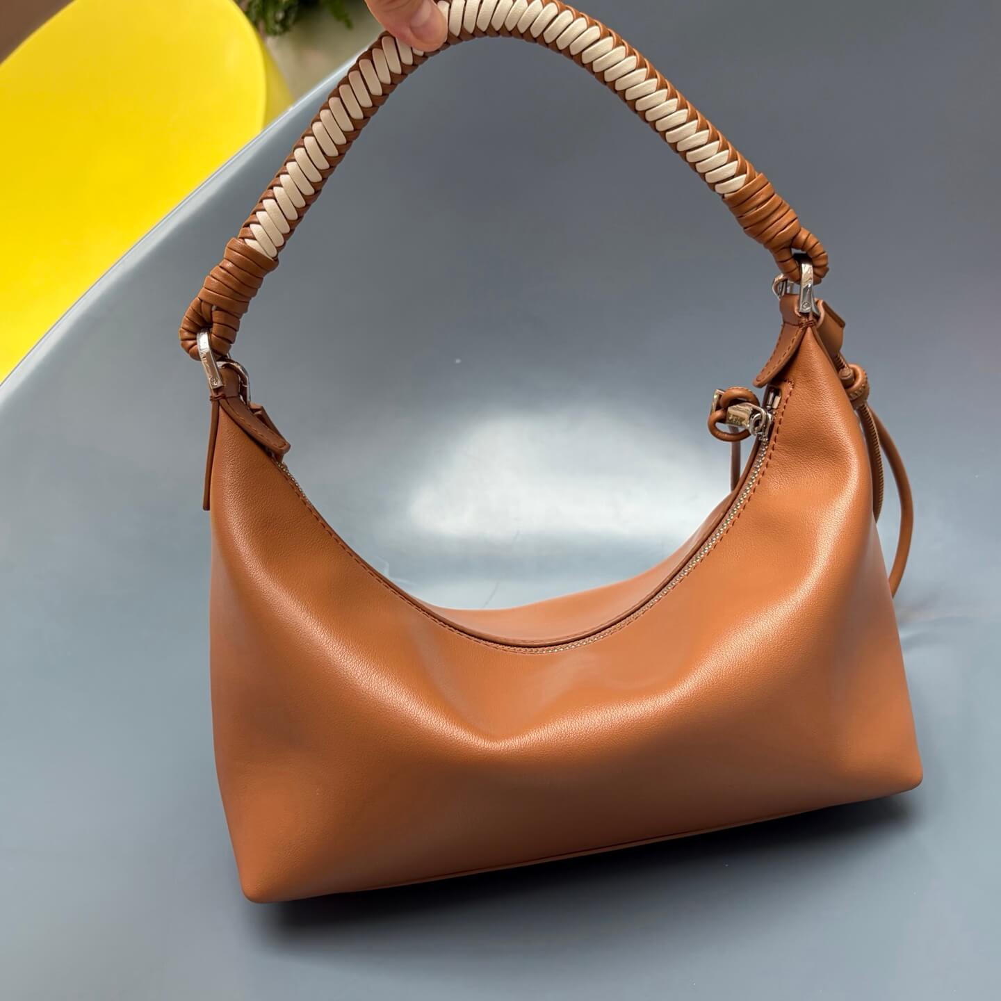 Loewe Paseo Leather Hobo Bag with Braided Handle - Tan - Image 3