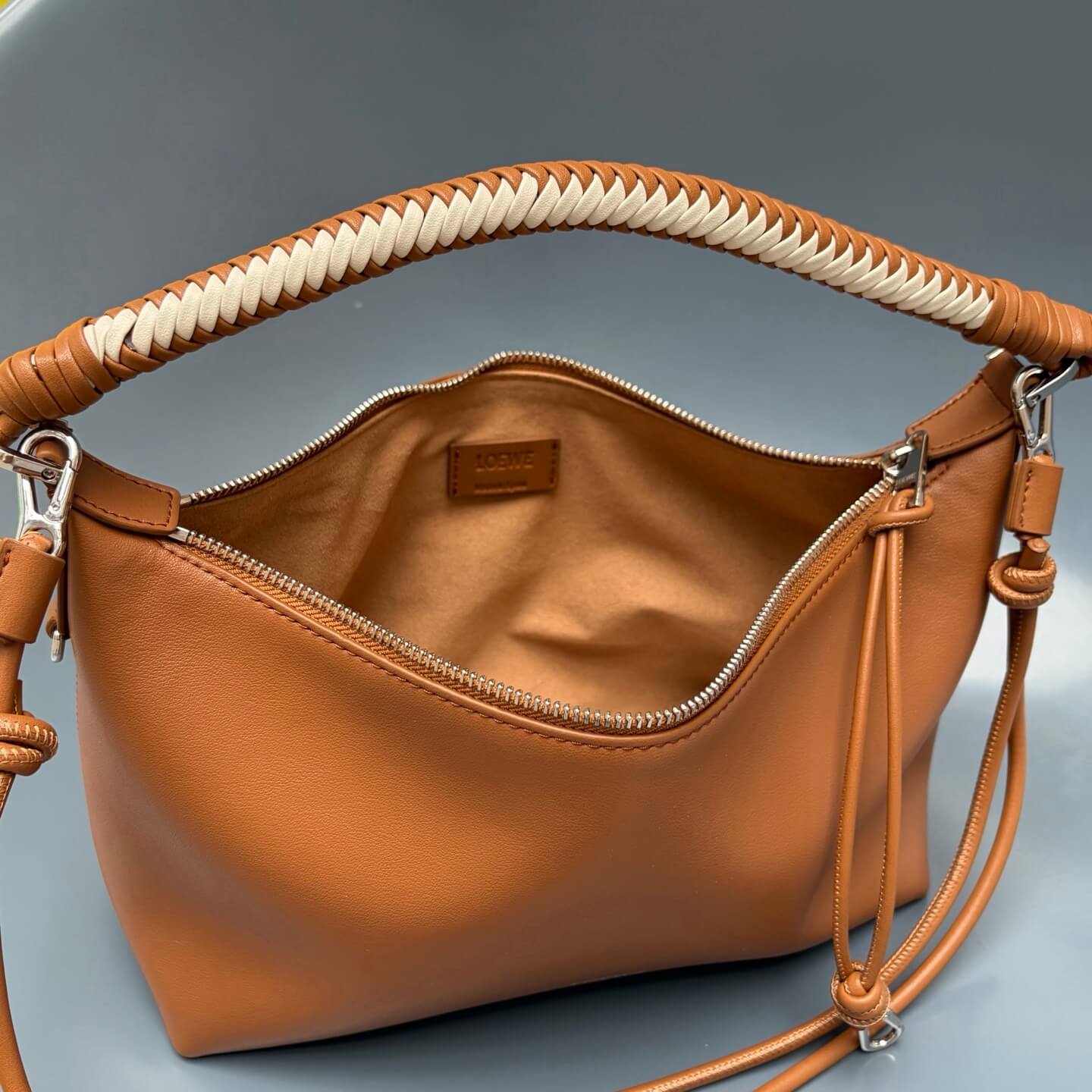 Loewe Paseo Leather Hobo Bag with Braided Handle - Tan - Image 6