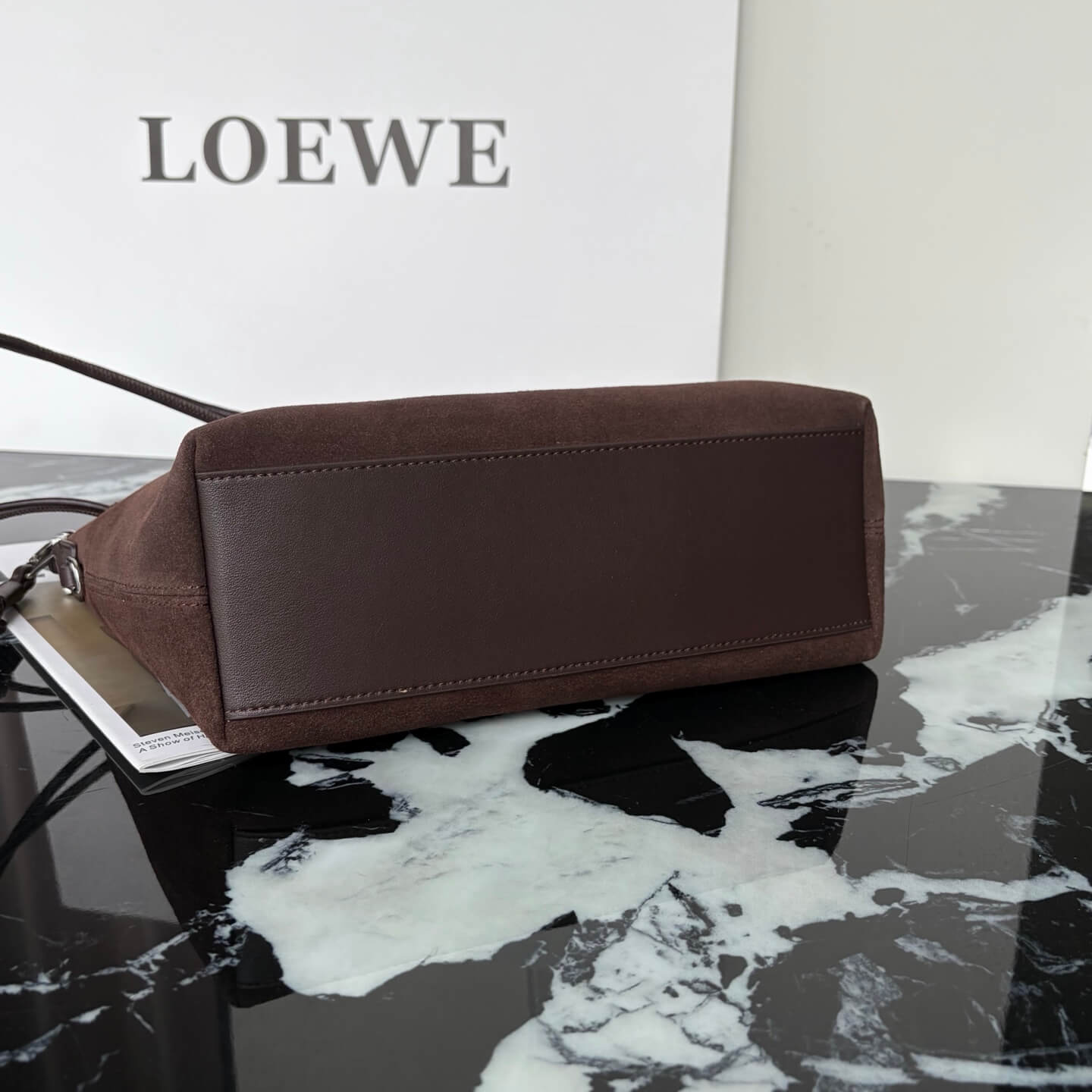 Loewe Paseo Suede Hobo Bag with Braided Handle - Dark Brown - Image 5