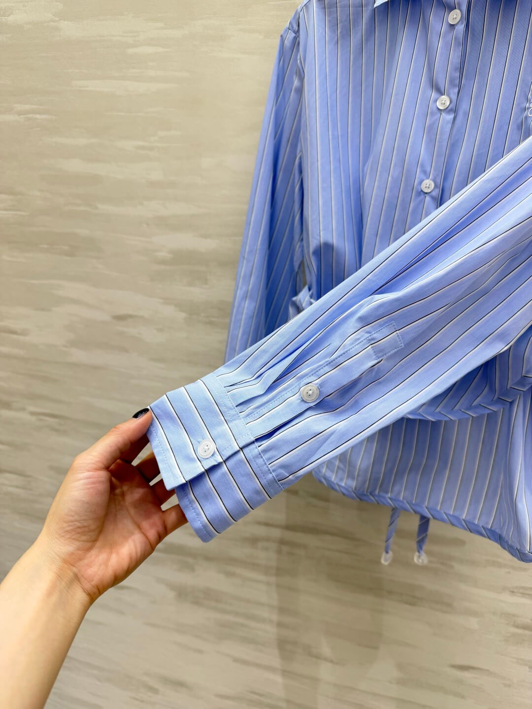 Loewe Women's Striped Long-Sleeve Draped Waist Button-Down Shirt in Light Blue - Image 5