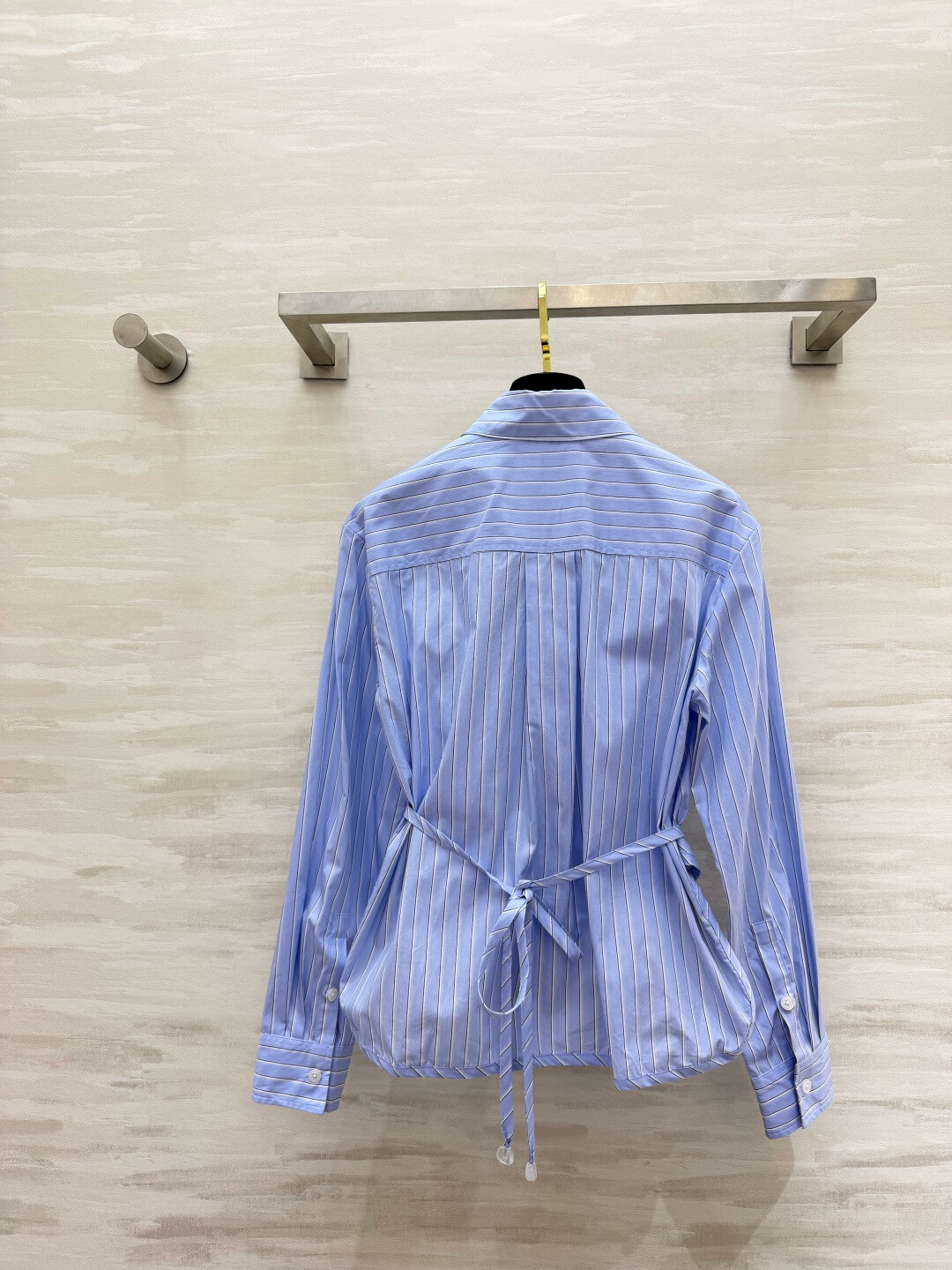 Loewe Women's Striped Long-Sleeve Draped Waist Button-Down Shirt in Light Blue - Image 6