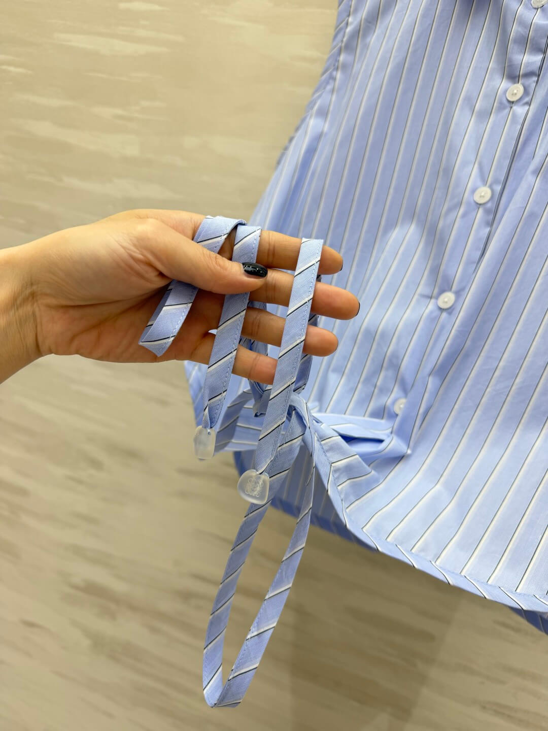Loewe Women's Striped Sleeveless Draped Waist Button-Down Shirt in Light Blue - Image 5