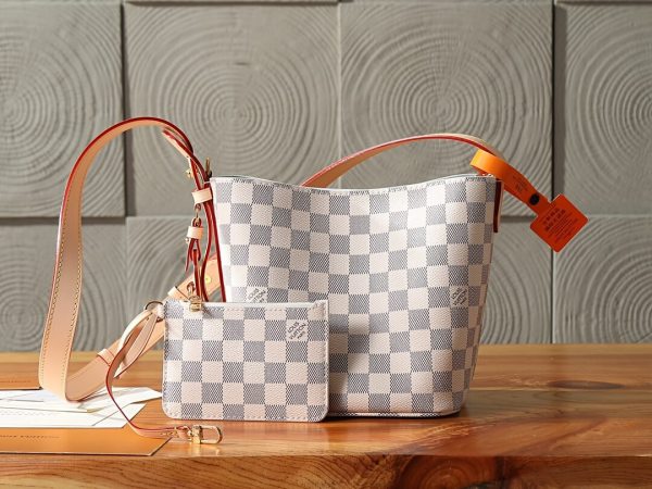 Louis Vuitton Damier Azur Bella Bucket Bag with Pouch.