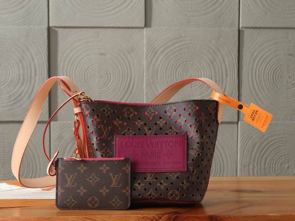 Louis Vuitton Monogram Perforated Bella Bucket Bag with Pouch – Pink Accent