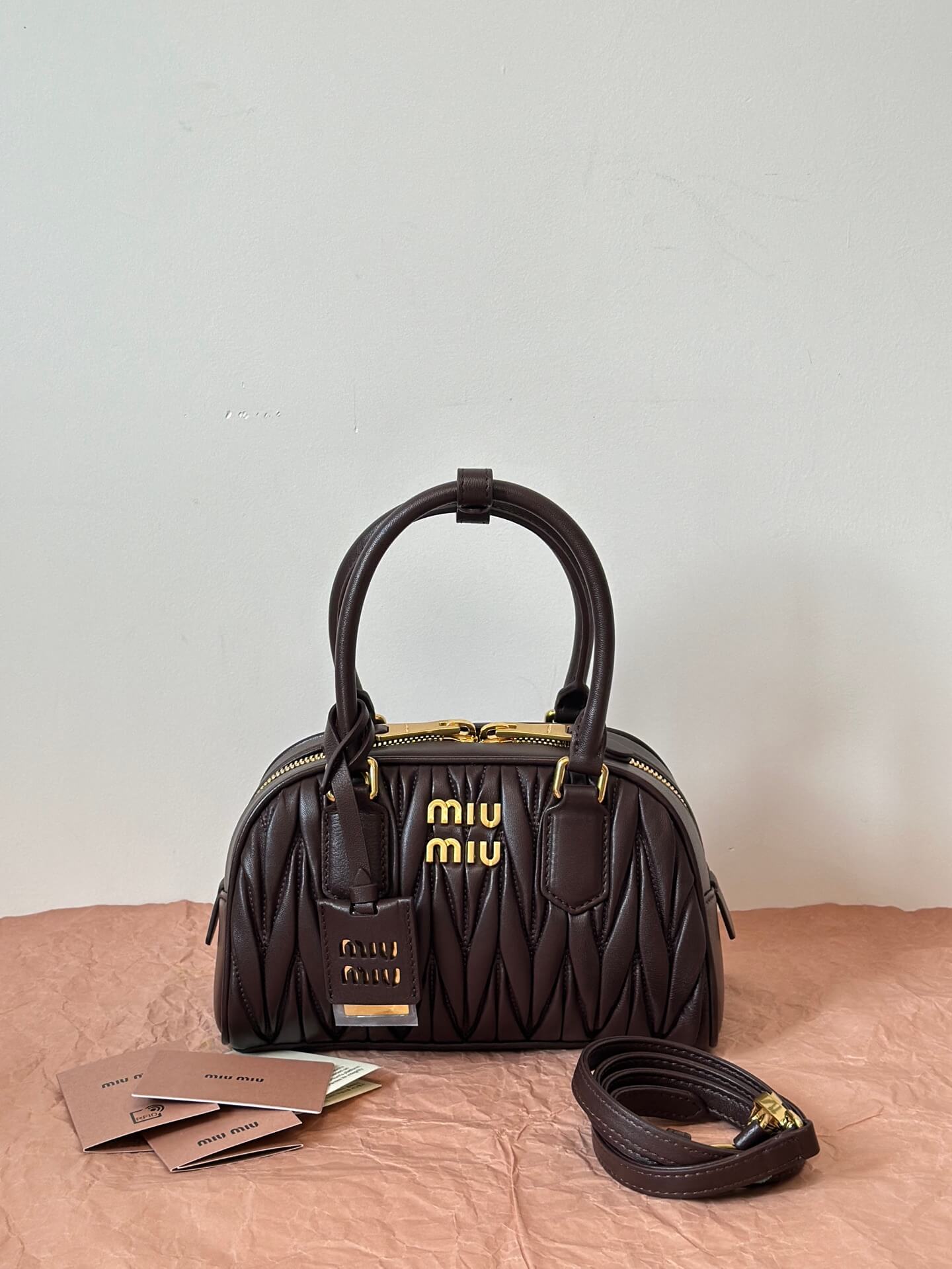 Miu Miu Arcadie Matelassé Nappa Leather Top-Handle Bag – Dark Brown