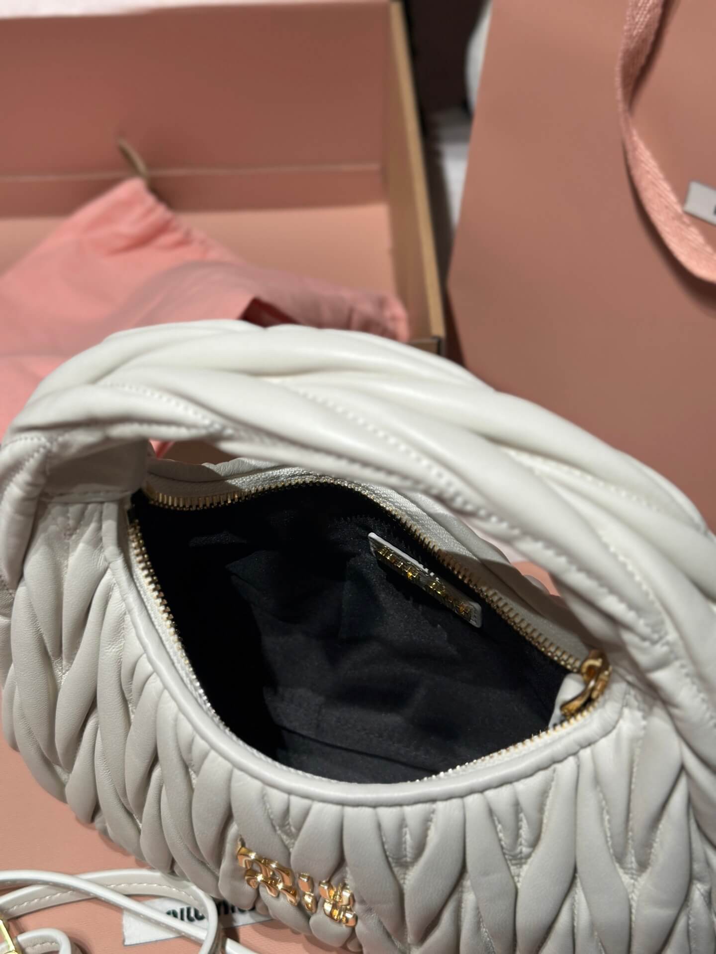 Miu Miu Wander Matelassé Nappa Leather Hobo Bag – White - Image 6
