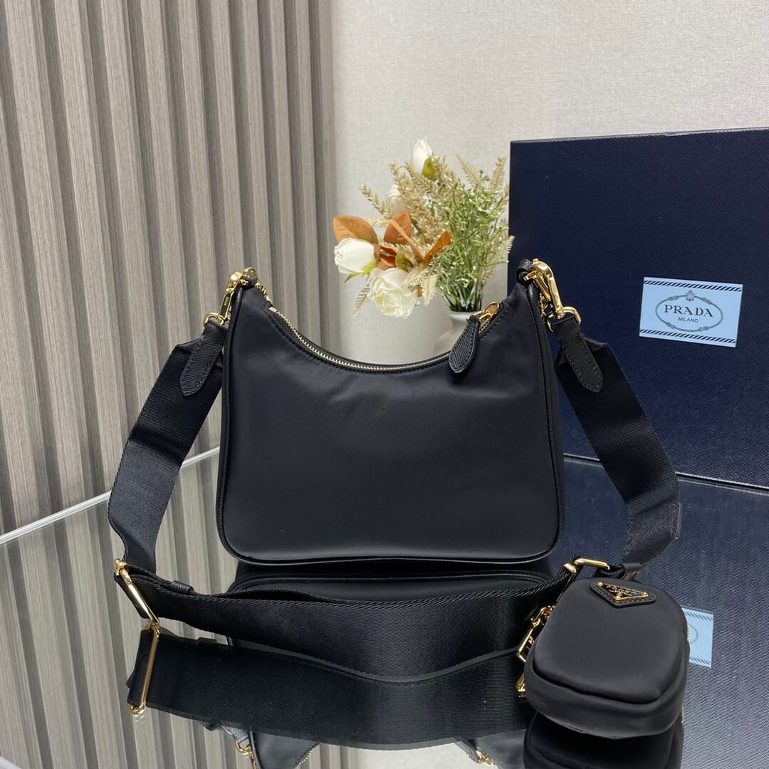 Prada Re-Edition 2005 Re-Nylon Black Shoulder Bag with Chain and Removable Pouch - Image 2