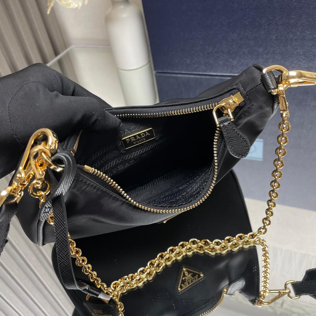 Prada Re-Edition 2005 Re-Nylon Black Shoulder Bag with Chain and Removable Pouch - Image 5