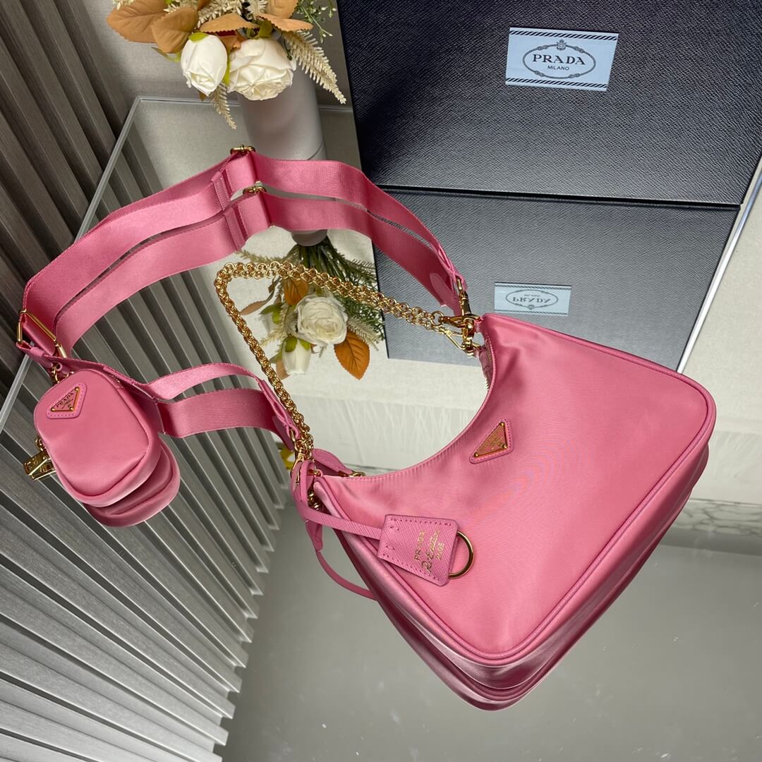 Prada Re-Edition 2005 Re-Nylon Pink Shoulder Bag with Chain and Removable Pouch - Image 4
