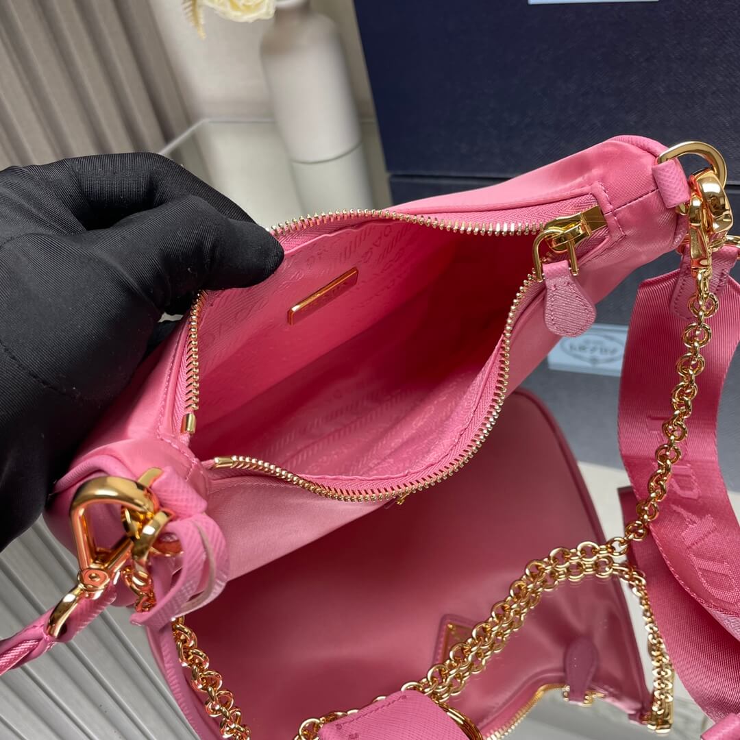 Prada Re-Edition 2005 Re-Nylon Pink Shoulder Bag with Chain and Removable Pouch - Image 5