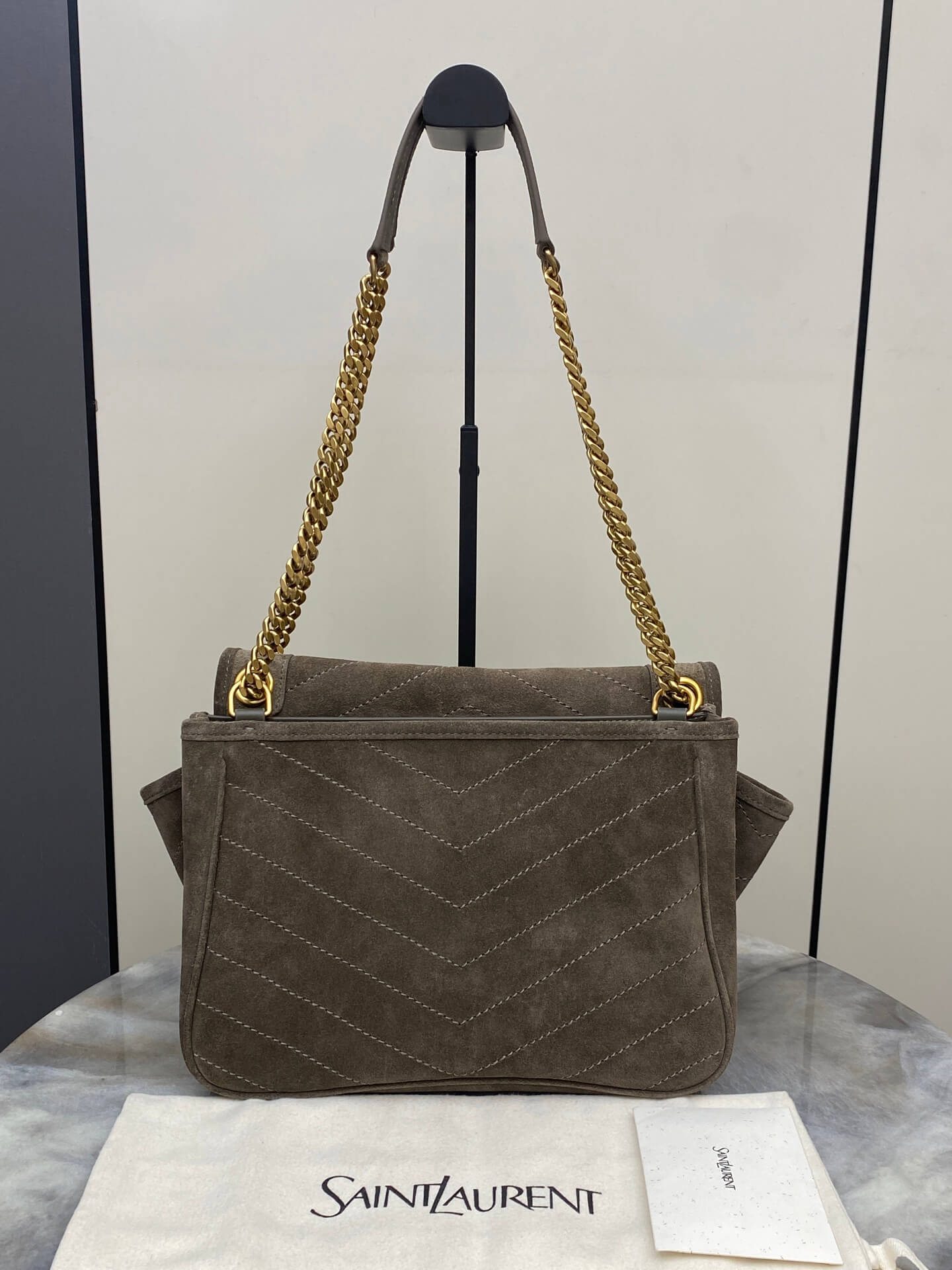 Saint Laurent Niki Medium Bag in Brown/Musk Green Suede - Image 3