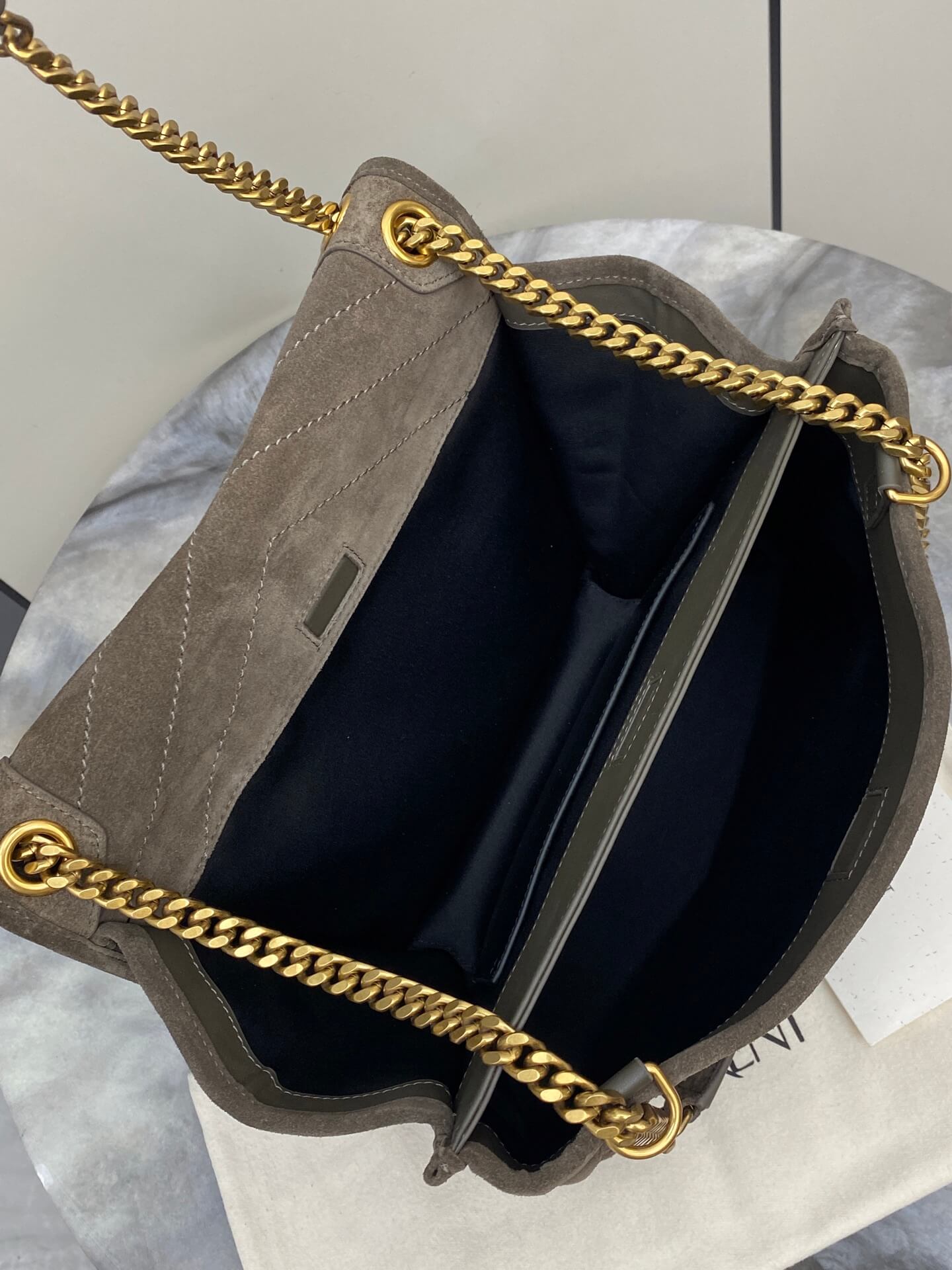 Saint Laurent Niki Medium Bag in Brown/Musk Green Suede - Image 6