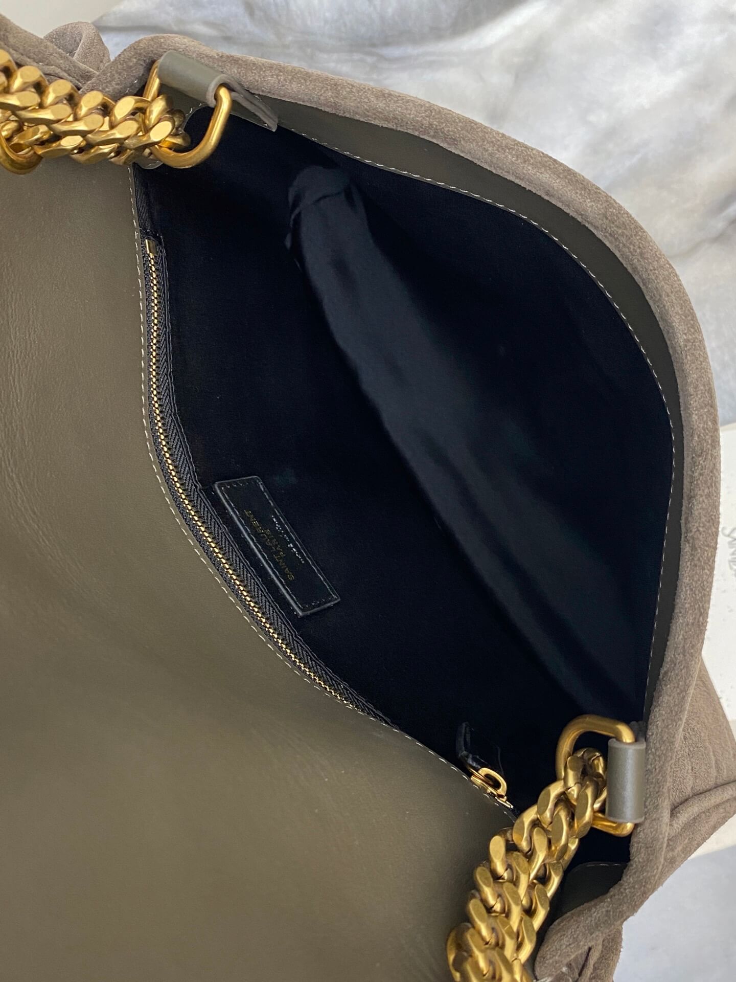 Saint Laurent Niki Medium Bag in Brown/Musk Green Suede - Image 7