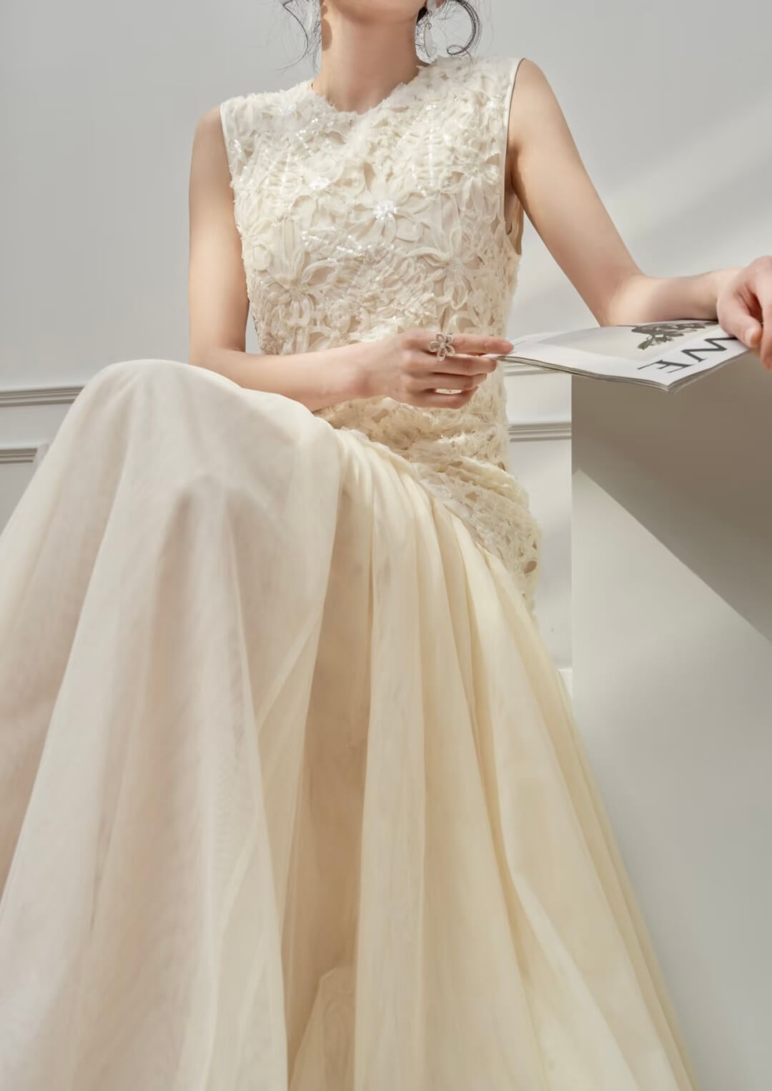 Dior Sleeveless Floral Guipure Lace and Tulle Midi Dress - Image 3