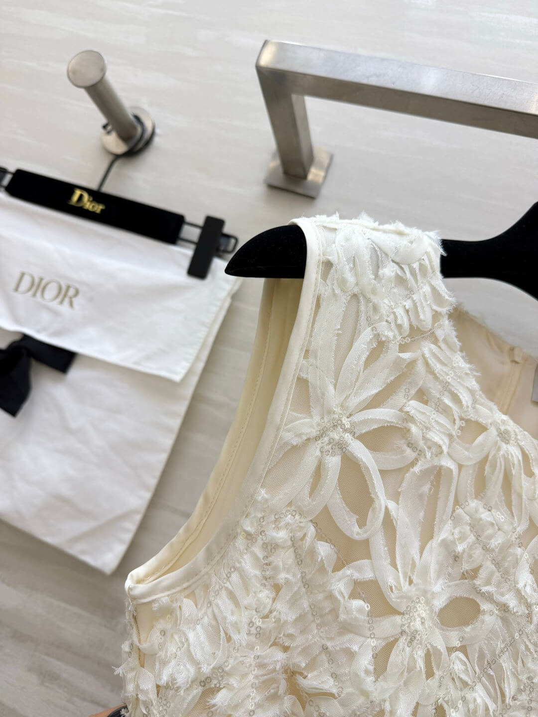 Dior Sleeveless Floral Guipure Lace and Tulle Midi Dress - Image 6