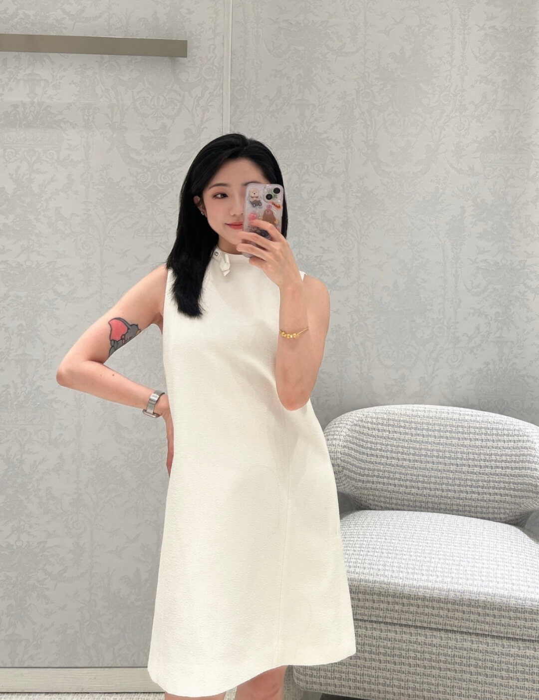 Dior Sleeveless Mock-Neck A-Line Mini Shift Dress with Side Pockets - Image 2