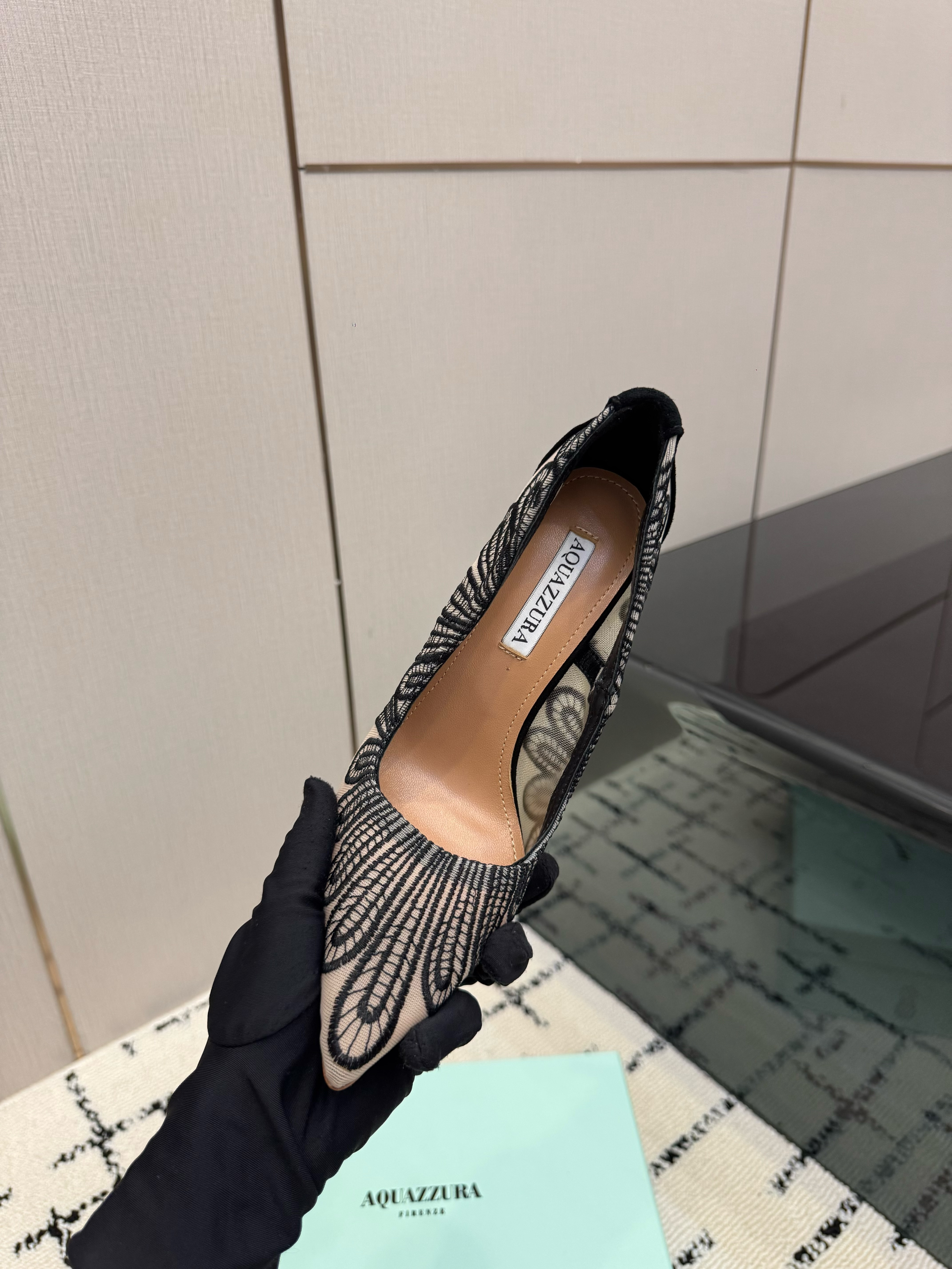 Aquazzura Chantilly 105 Black Lace Mesh Stiletto Pumps - Image 3