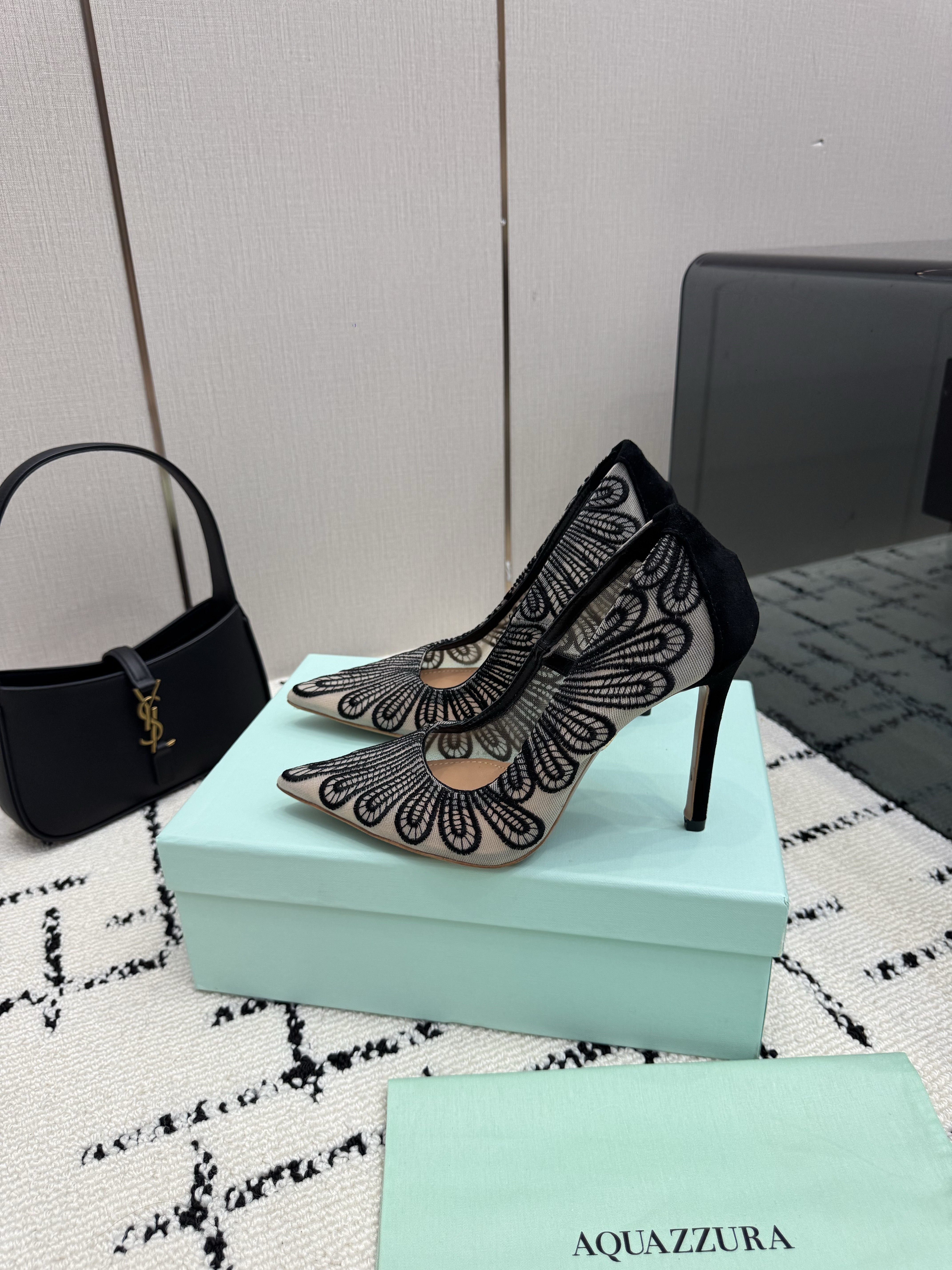 Aquazzura Chantilly 105 Black Lace Mesh Stiletto Pumps - Image 7