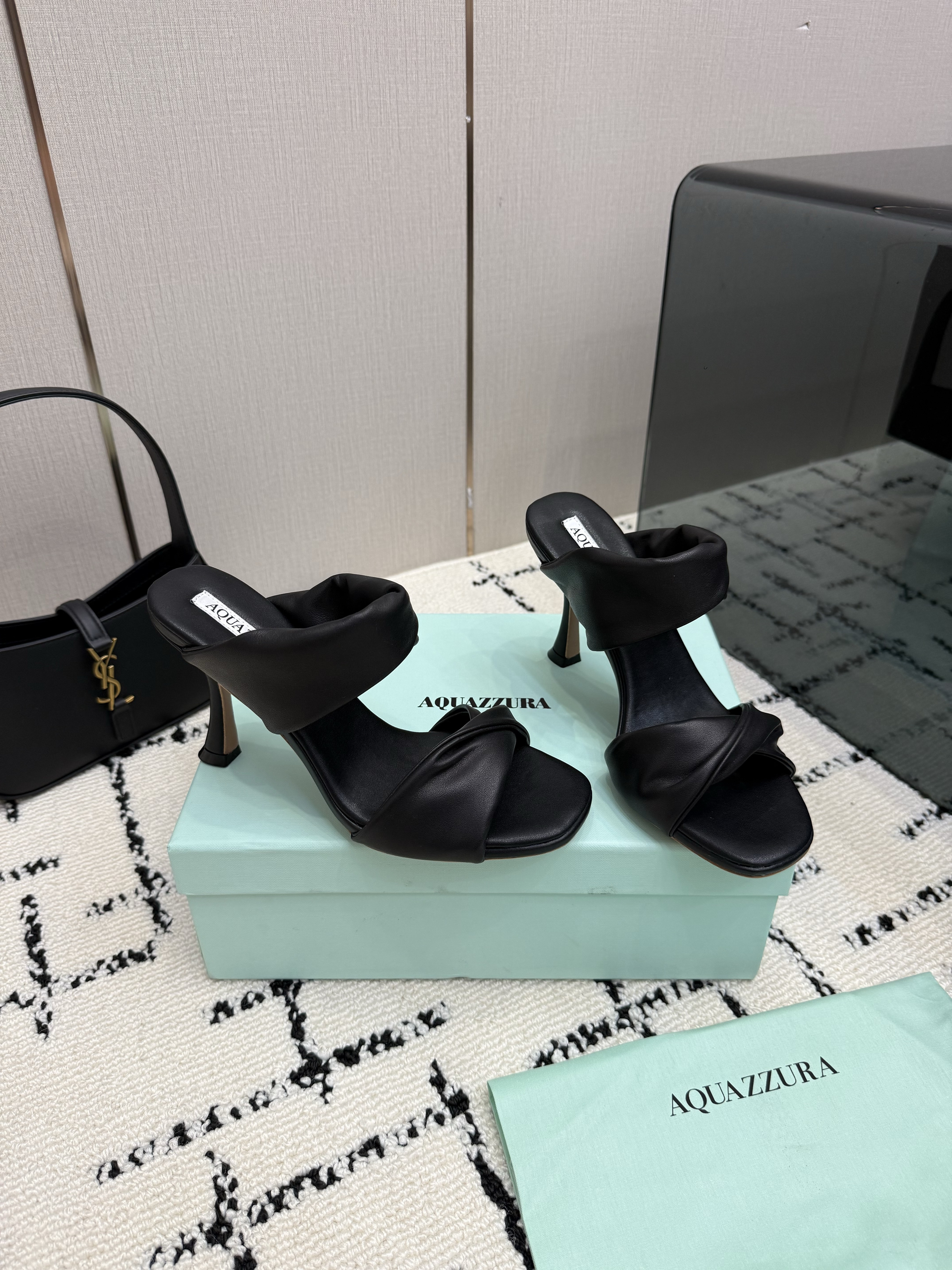 Aquazzura Twist Sandal 75 in Black Nappa Leather