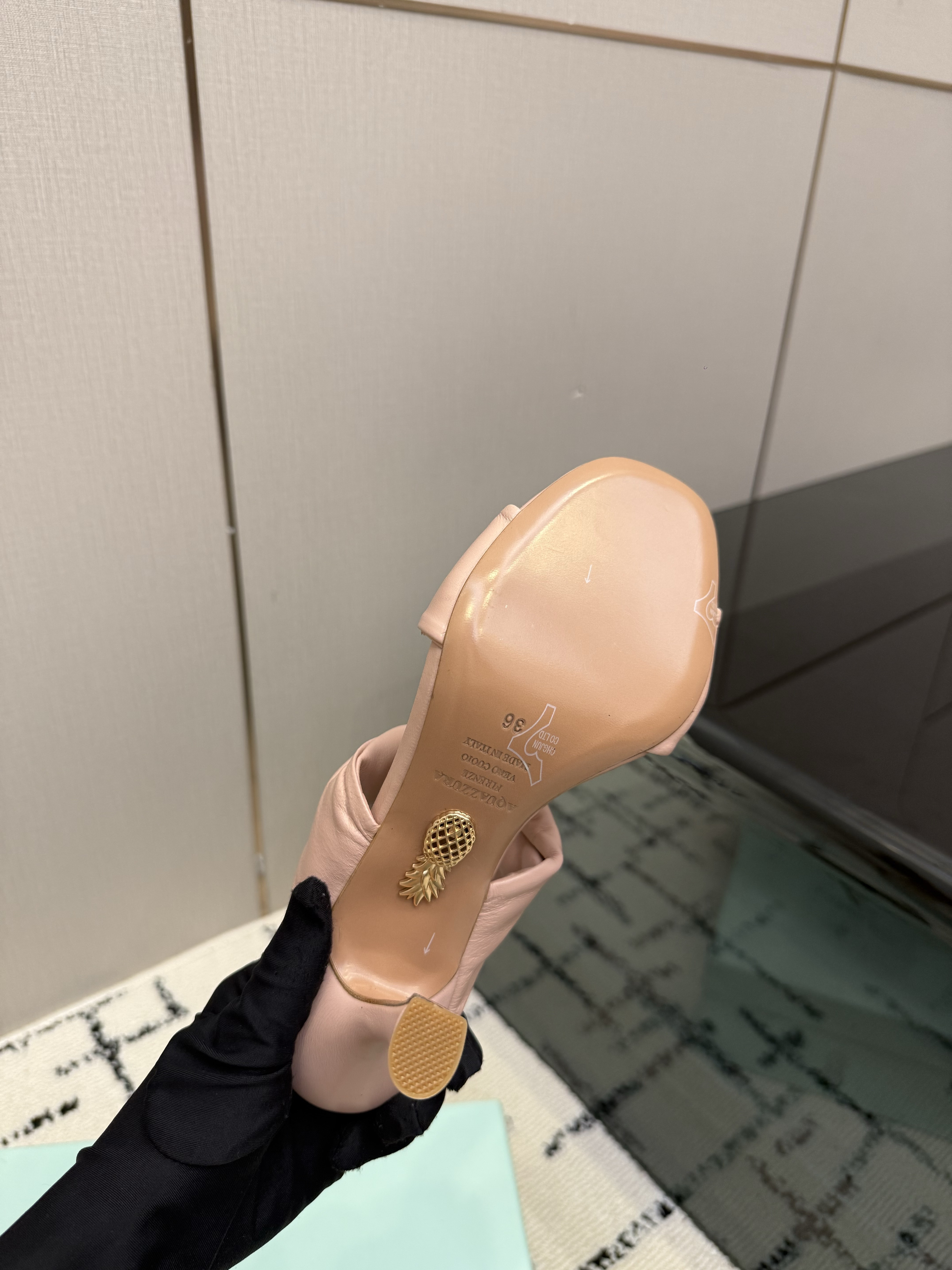 Aquazzura Twist Sandal 75 in Blush Pink Nappa Leather - Image 10