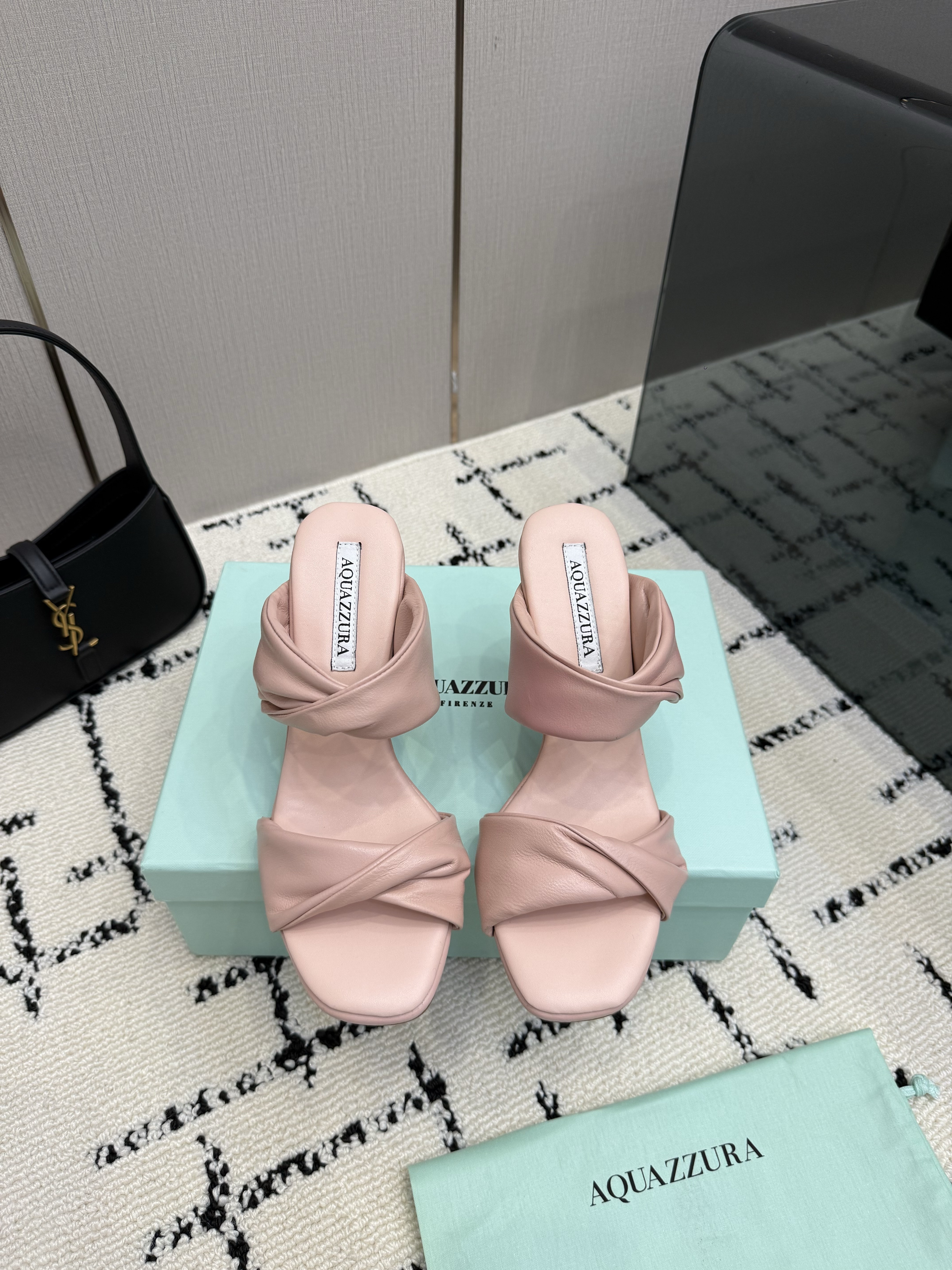 Aquazzura Twist Sandal 75 in Blush Pink Nappa Leather - Image 2