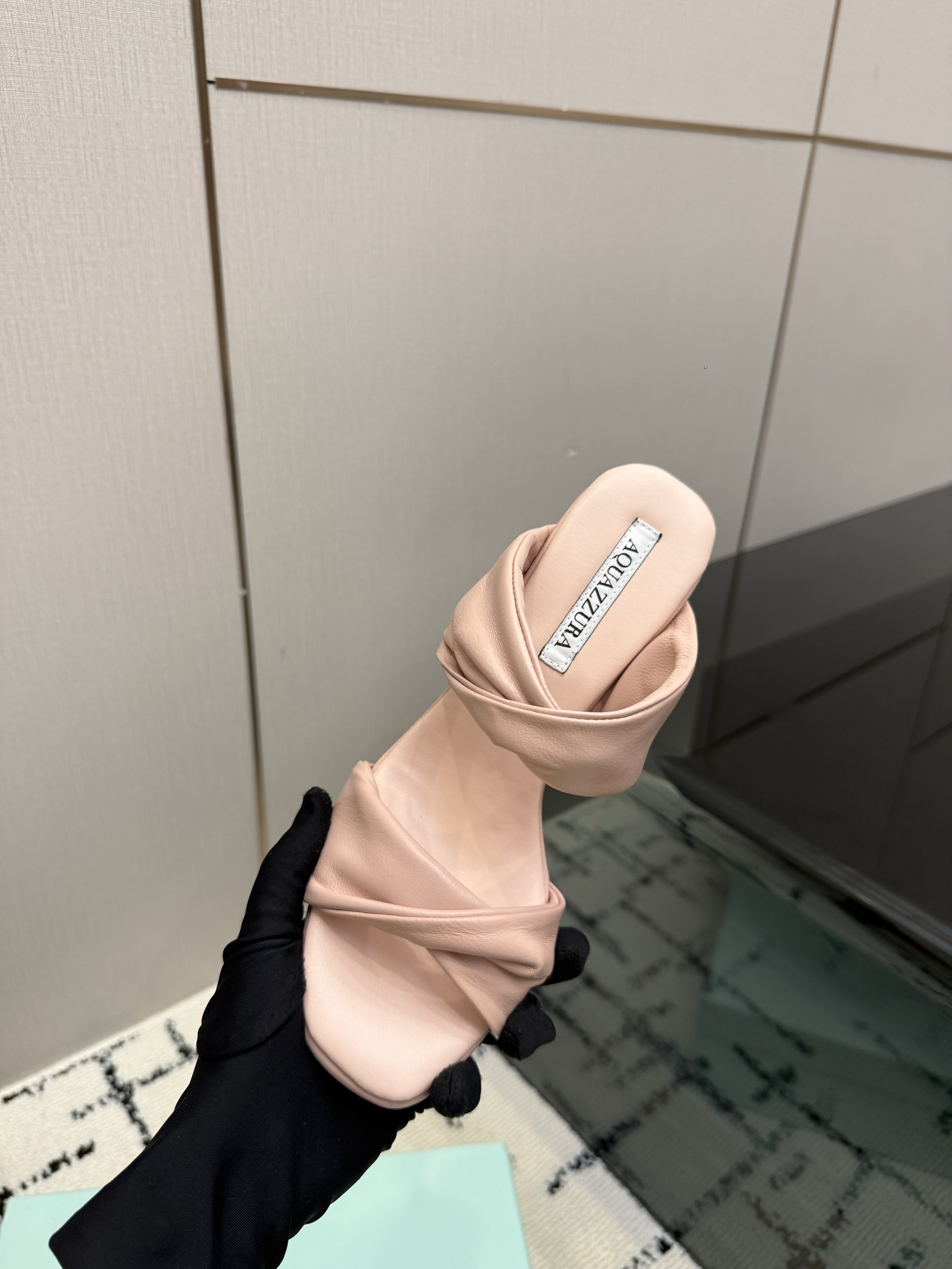 Aquazzura Twist Sandal 75 in Blush Pink Nappa Leather - Image 8