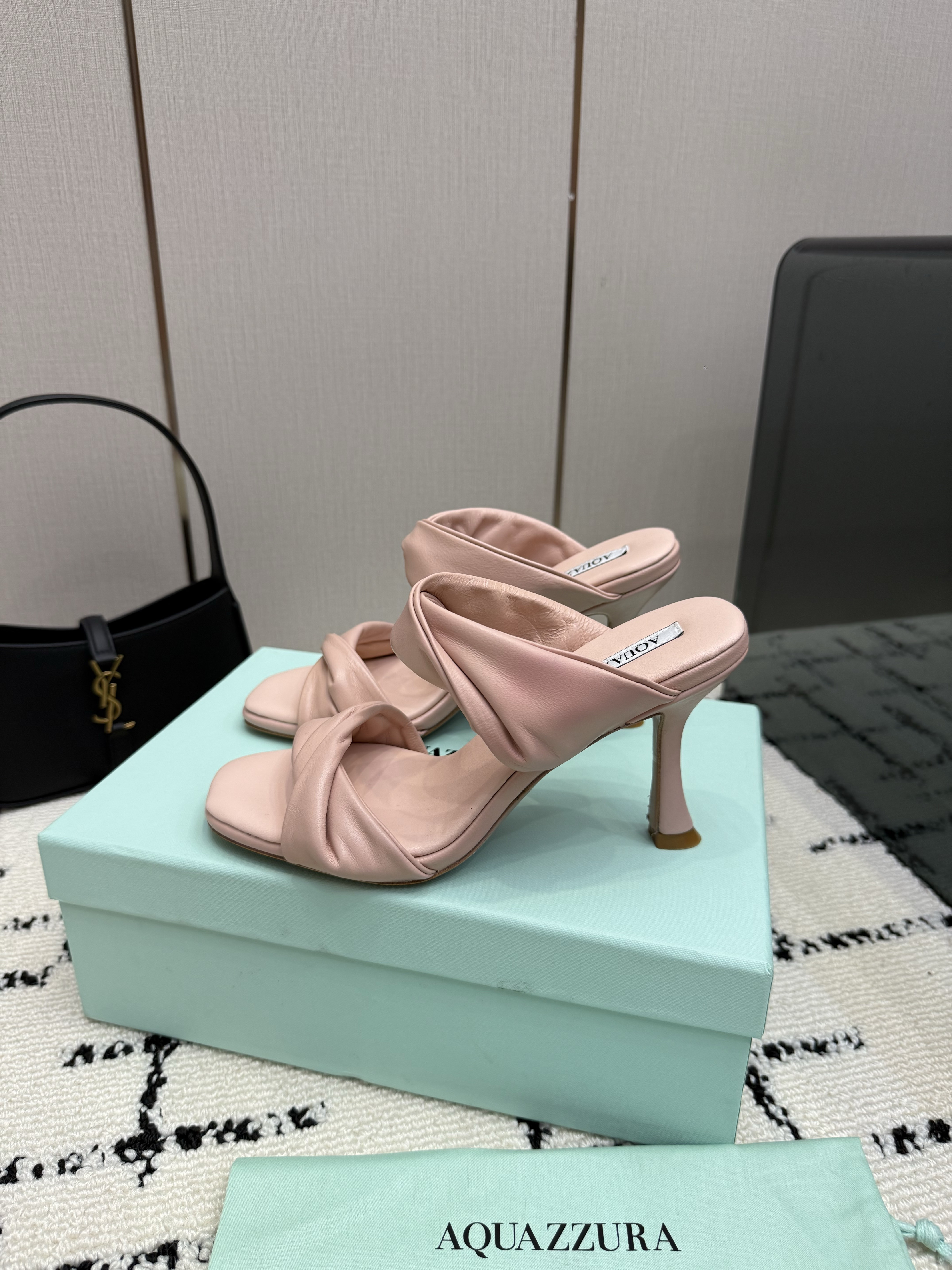 Aquazzura Twist Sandal 75 in Blush Pink Nappa Leather - Image 4
