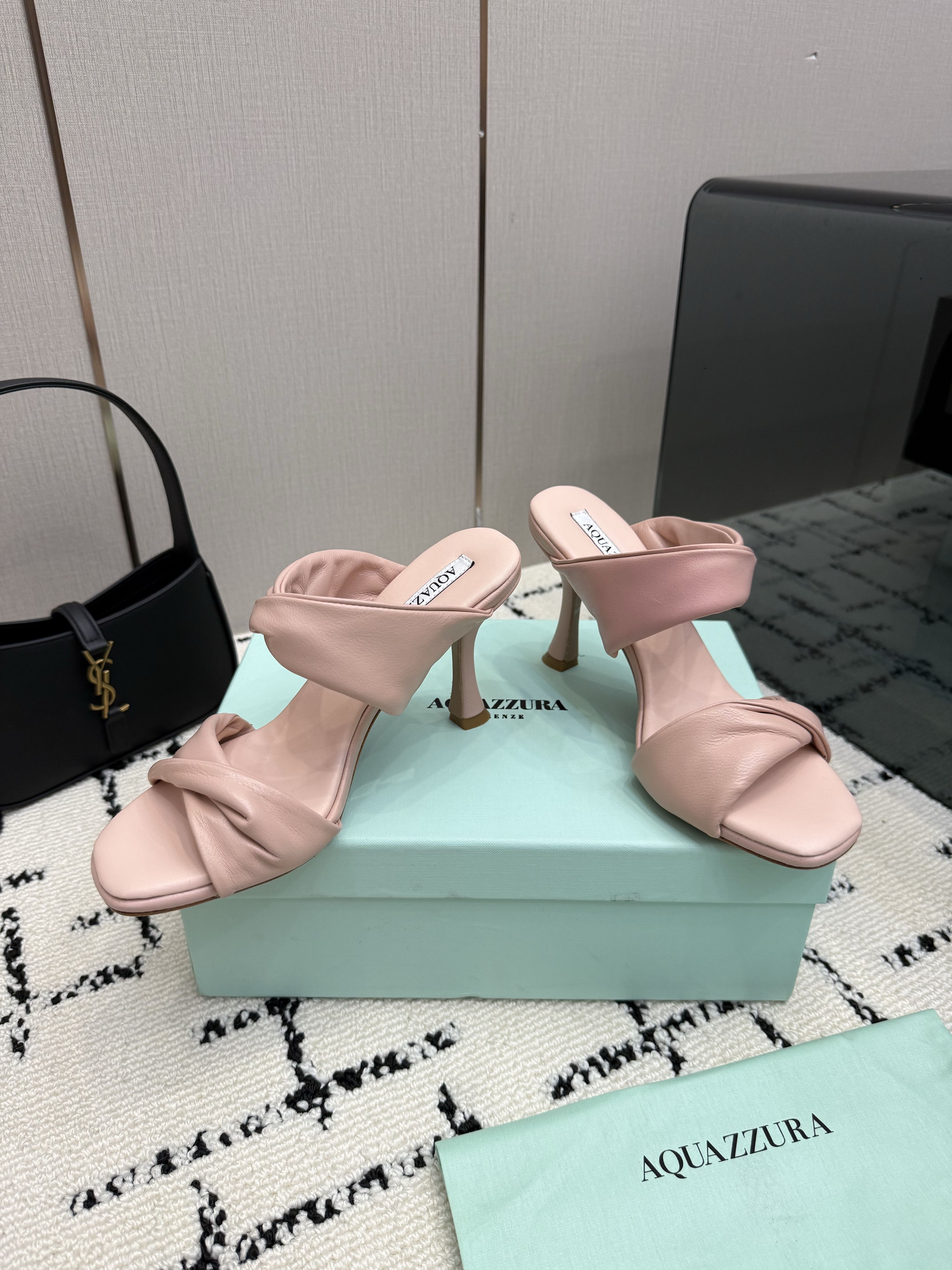 Aquazzura Twist Sandal 75 in Blush Pink Nappa Leather - Image 3
