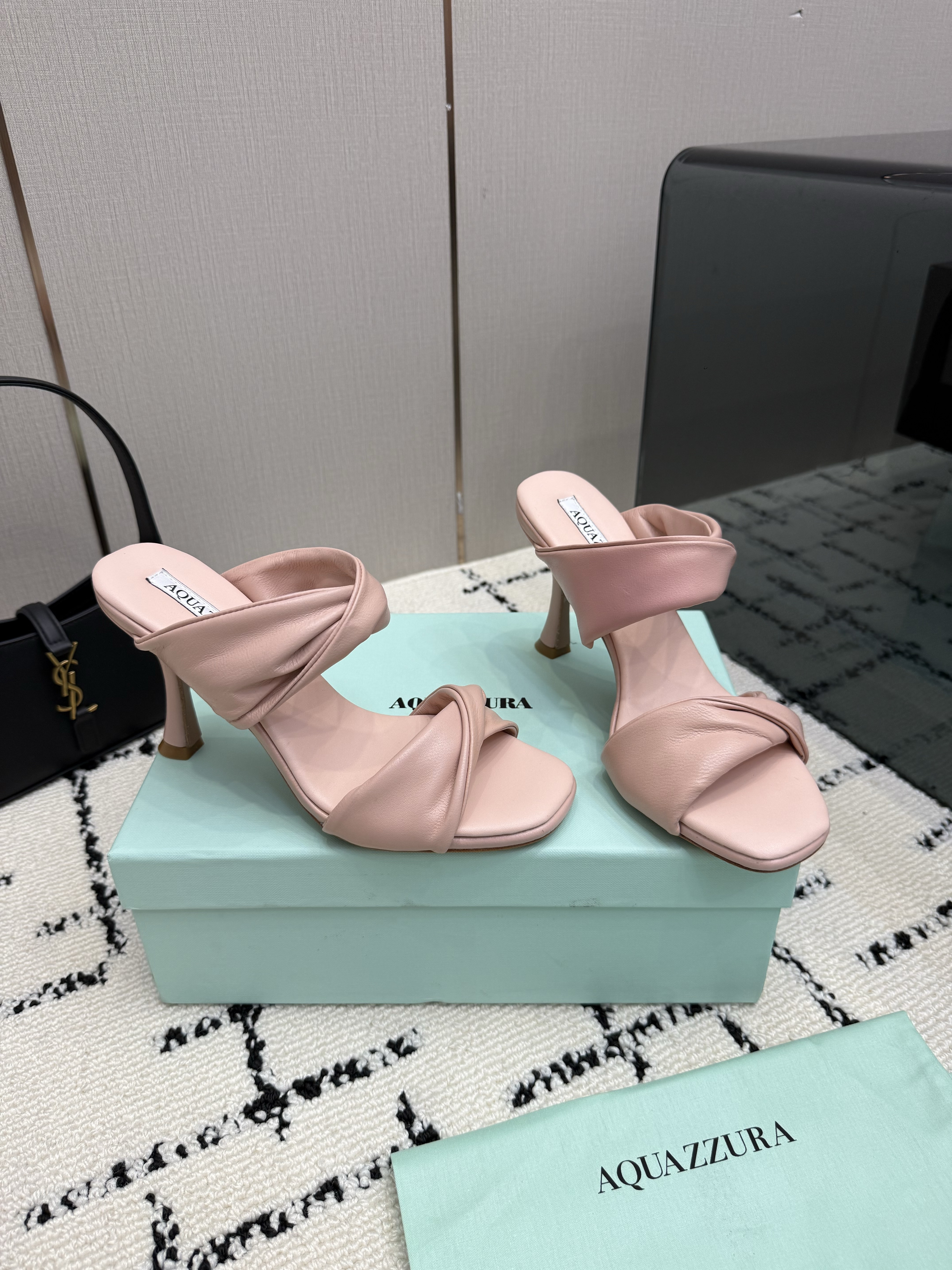 Aquazzura Twist Sandal 75 in Blush Pink Nappa Leather