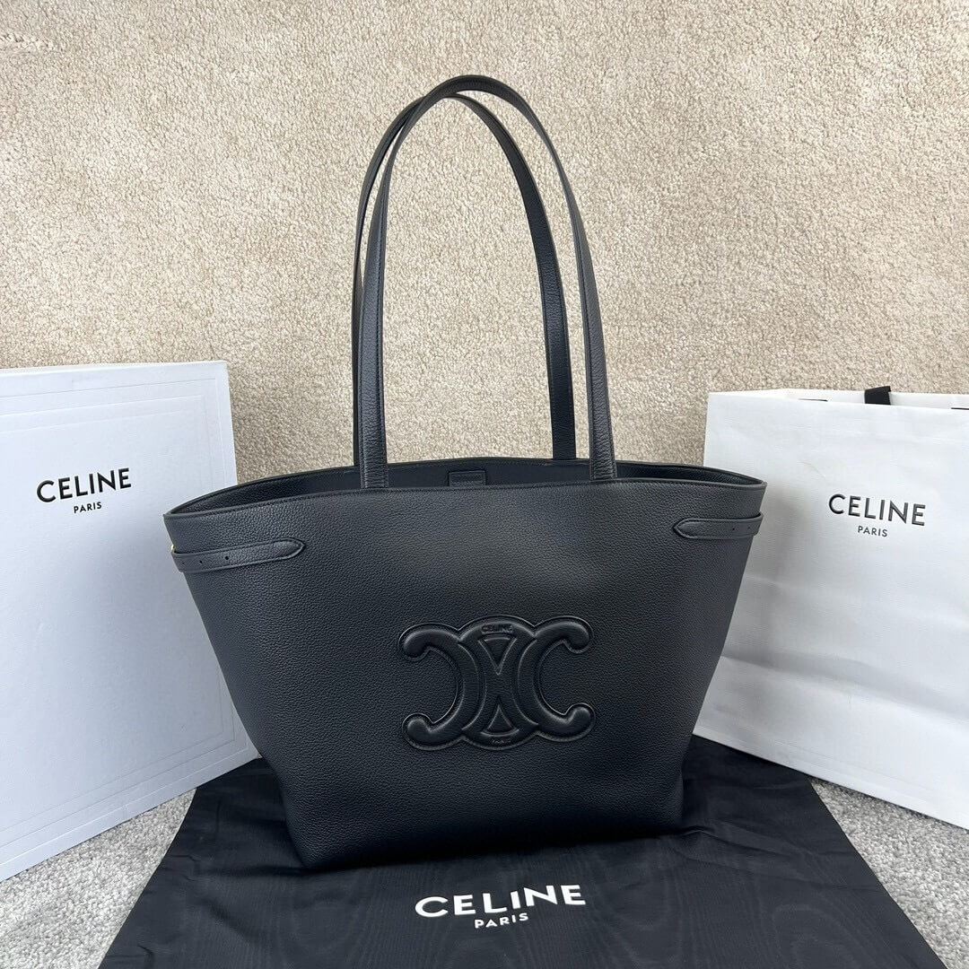 Celine Medium Cabas Anaïs Cuir Triomphe Leather Tote Bag - Black.