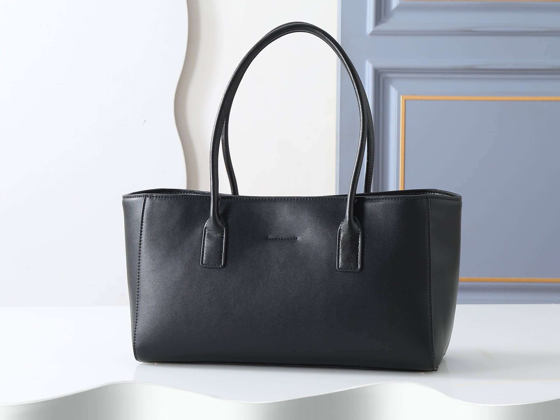Chanel Black Smooth Calfskin Leather Shopping Tote Bag Gold Hardware.