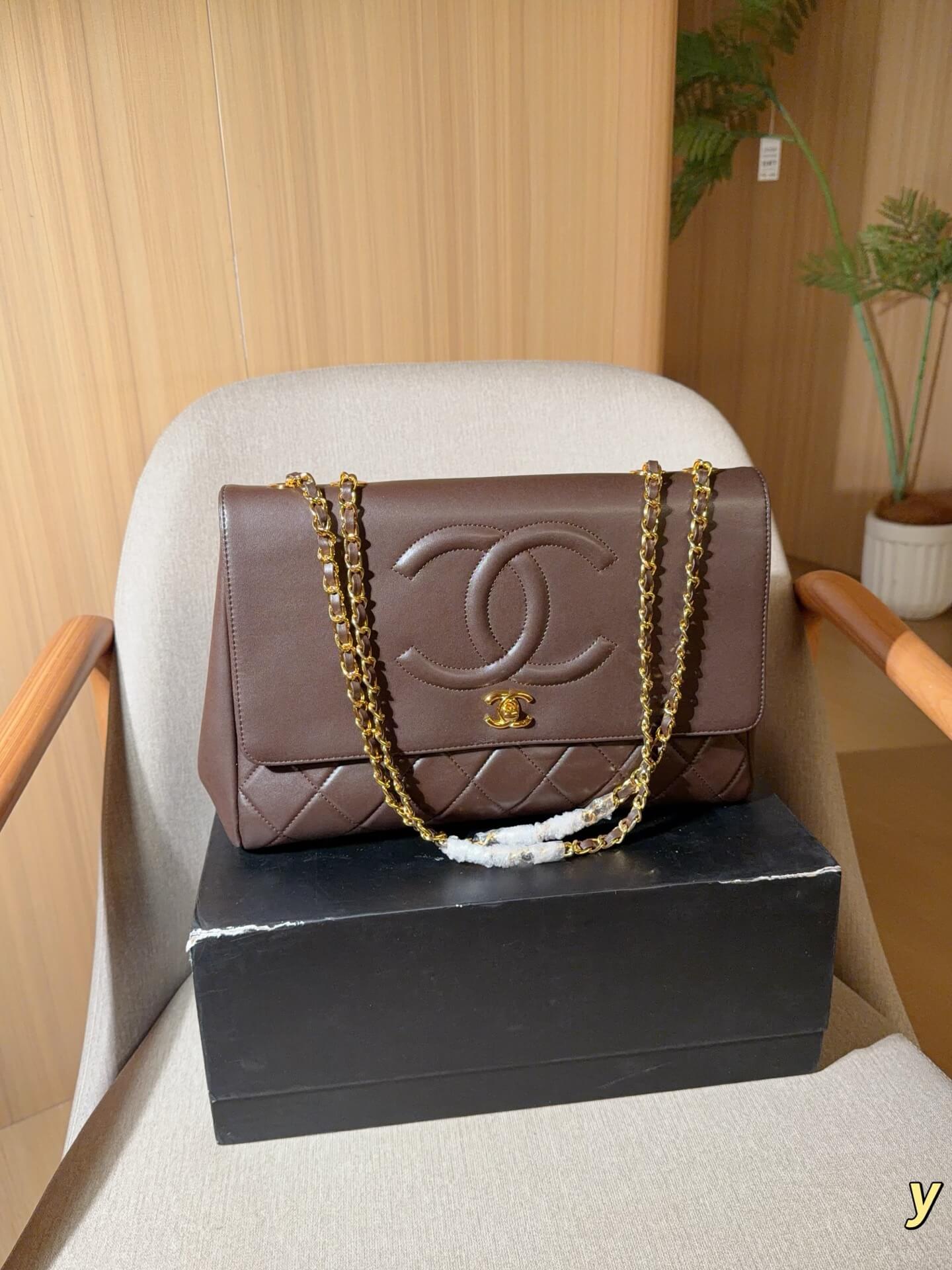 Chanel Dark Brown Quilted CC Flap Shoulder Bag with Gold Chain