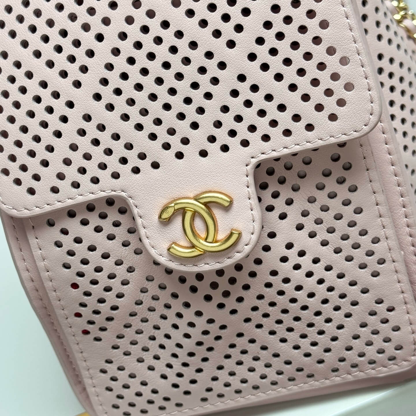 Chanel Perforated Pink Leather Hobo Bag with Gold-Tone Chain Hardware. - Image 4