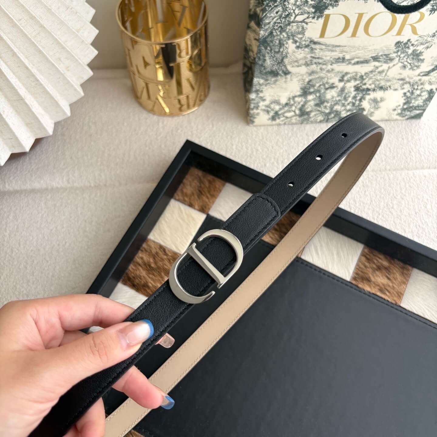 Dior 30 Montaigne Reversible Belt – Black & Latte Smooth Calfskin