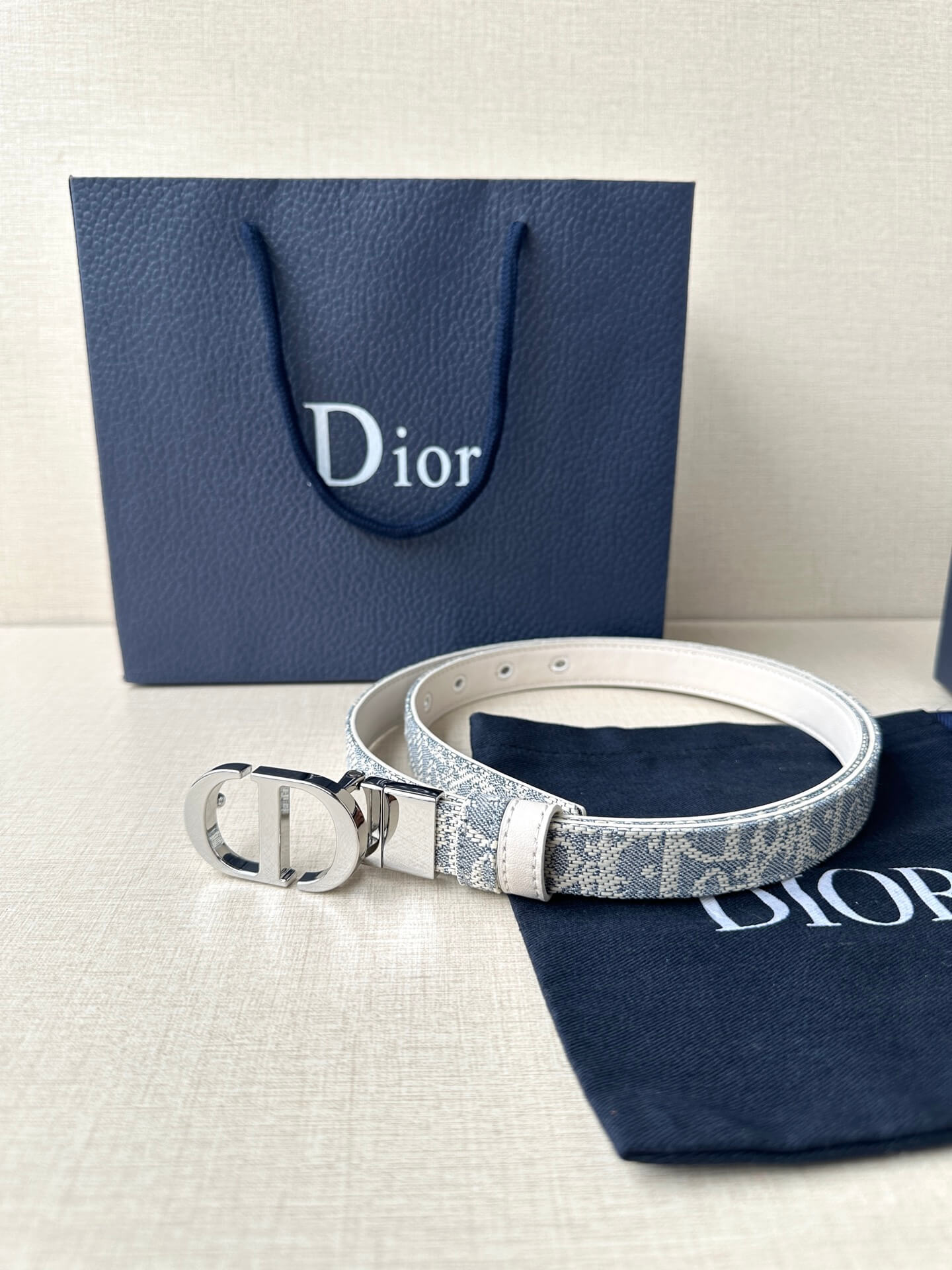Dior 30 Montaigne Reversible Belt – Blue Smooth Calfskin & Dior Oblique Jacquard