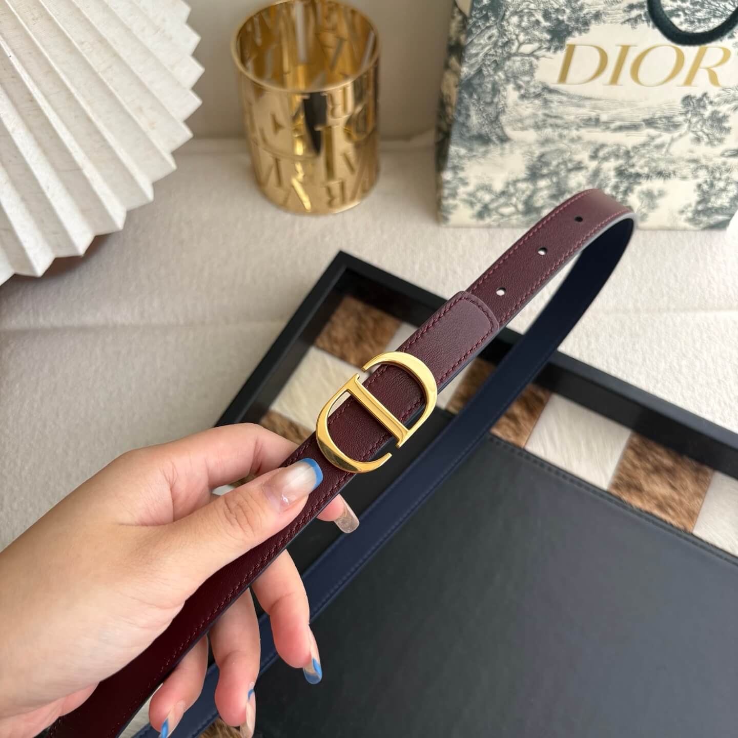 Dior 30 Montaigne Reversible Belt – Blue & Burgundy Smooth Calfskin
