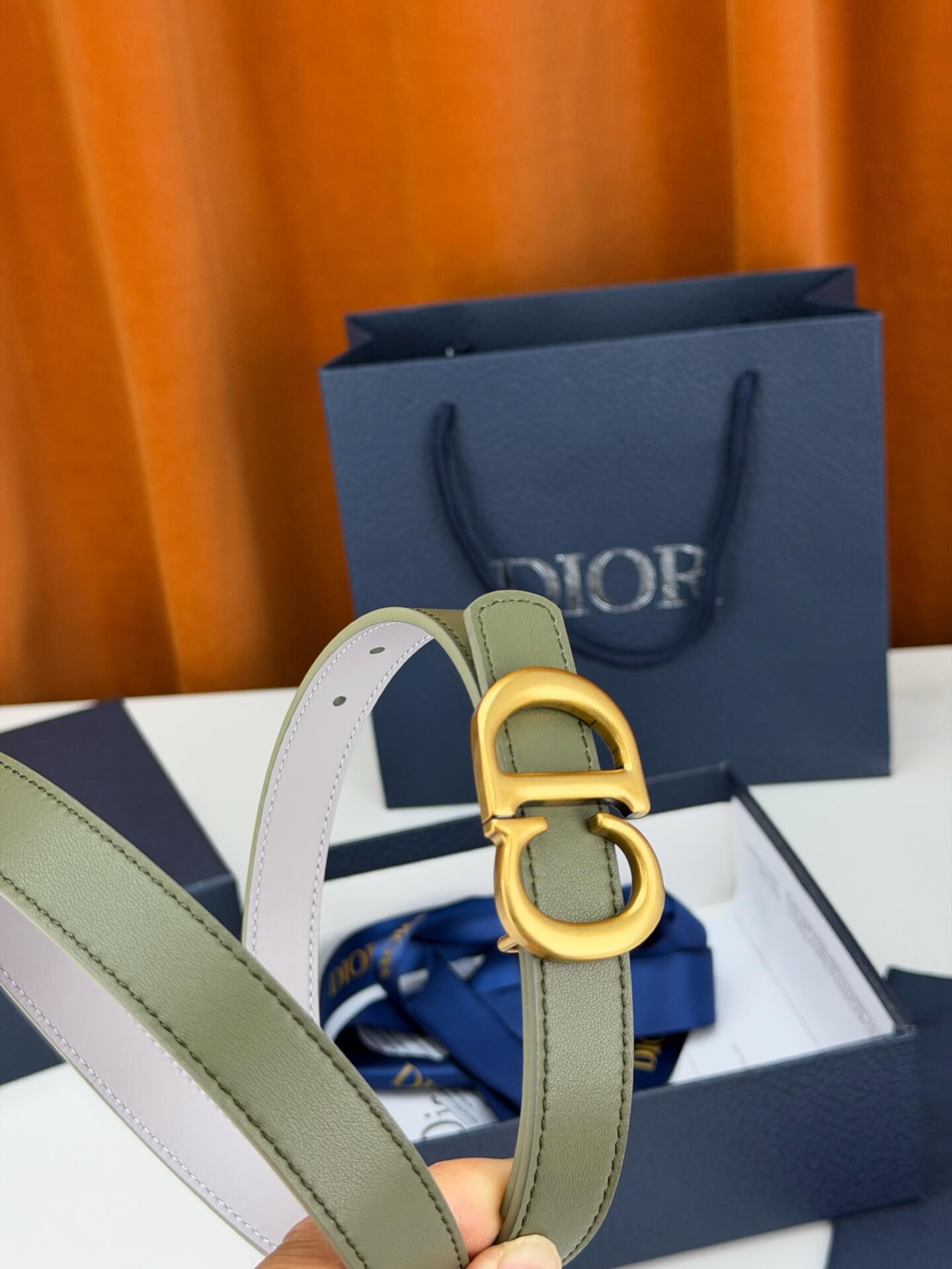 Dior 30 Montaigne Reversible Belt – Khaki Olive Green & Grey Smooth Calfskin
