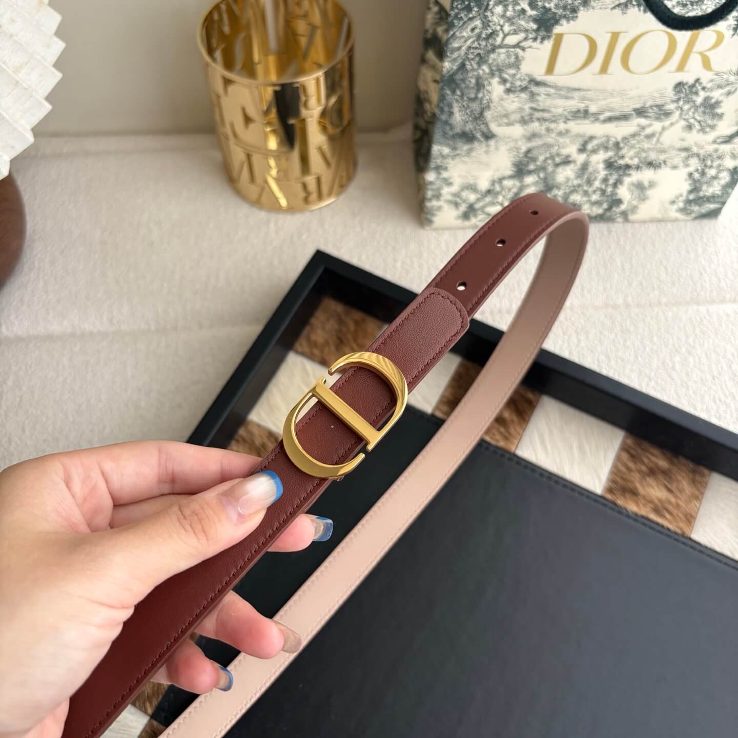 Dior 30 Montaigne Reversible Belt – Powder Pink & Burgundy Smooth Calfskin
