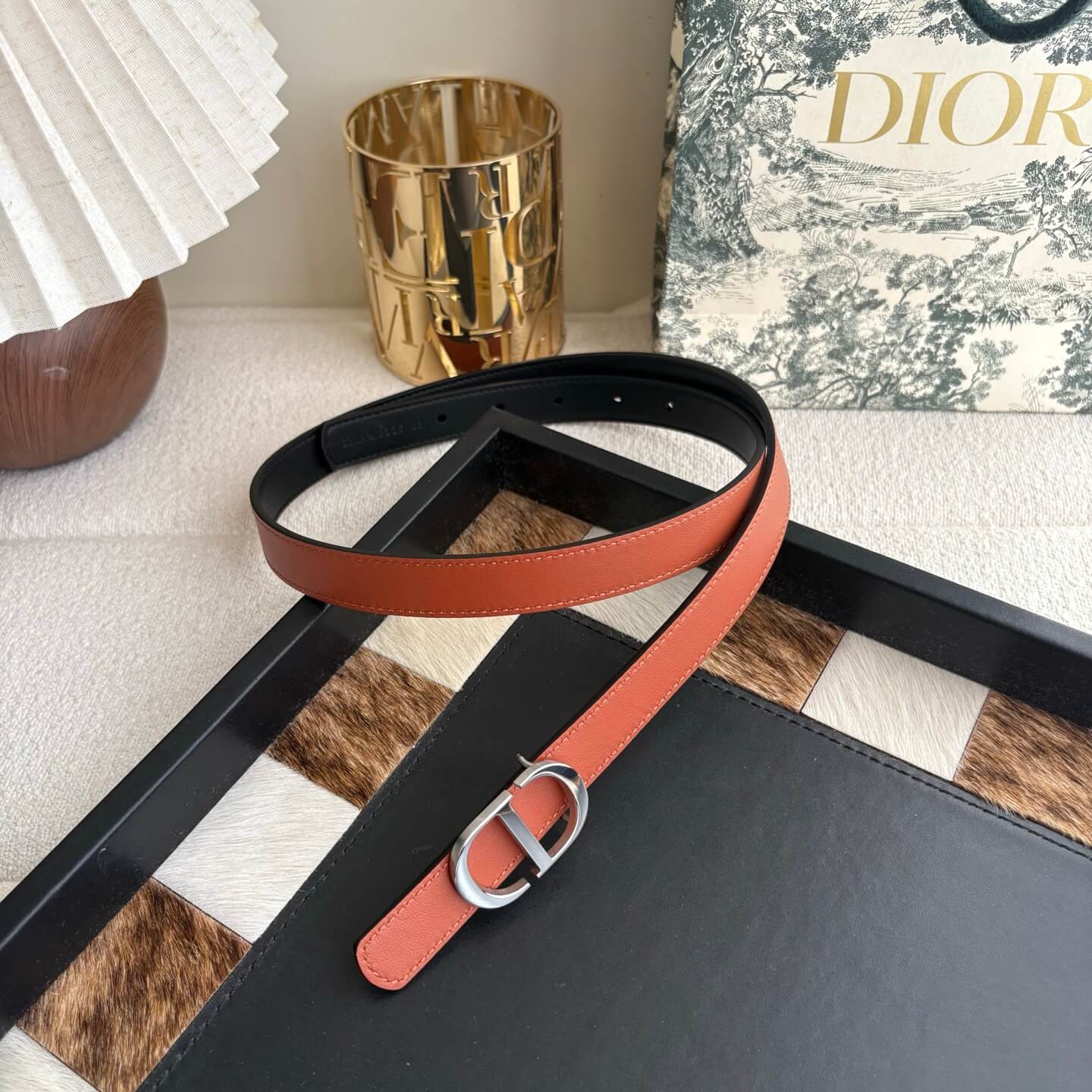 Dior 30 Montaigne Reversible Belt – Terracotta & Black Smooth Calfskin - Image 2