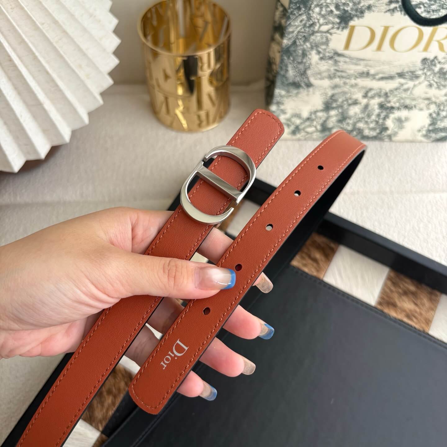 Dior 30 Montaigne Reversible Belt – Terracotta & Black Smooth Calfskin - Image 3