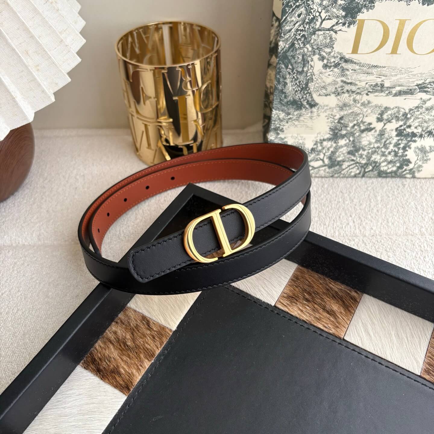 Dior 30 Montaigne Reversible Belt – Terracotta & Black Smooth Calfskin - Image 5