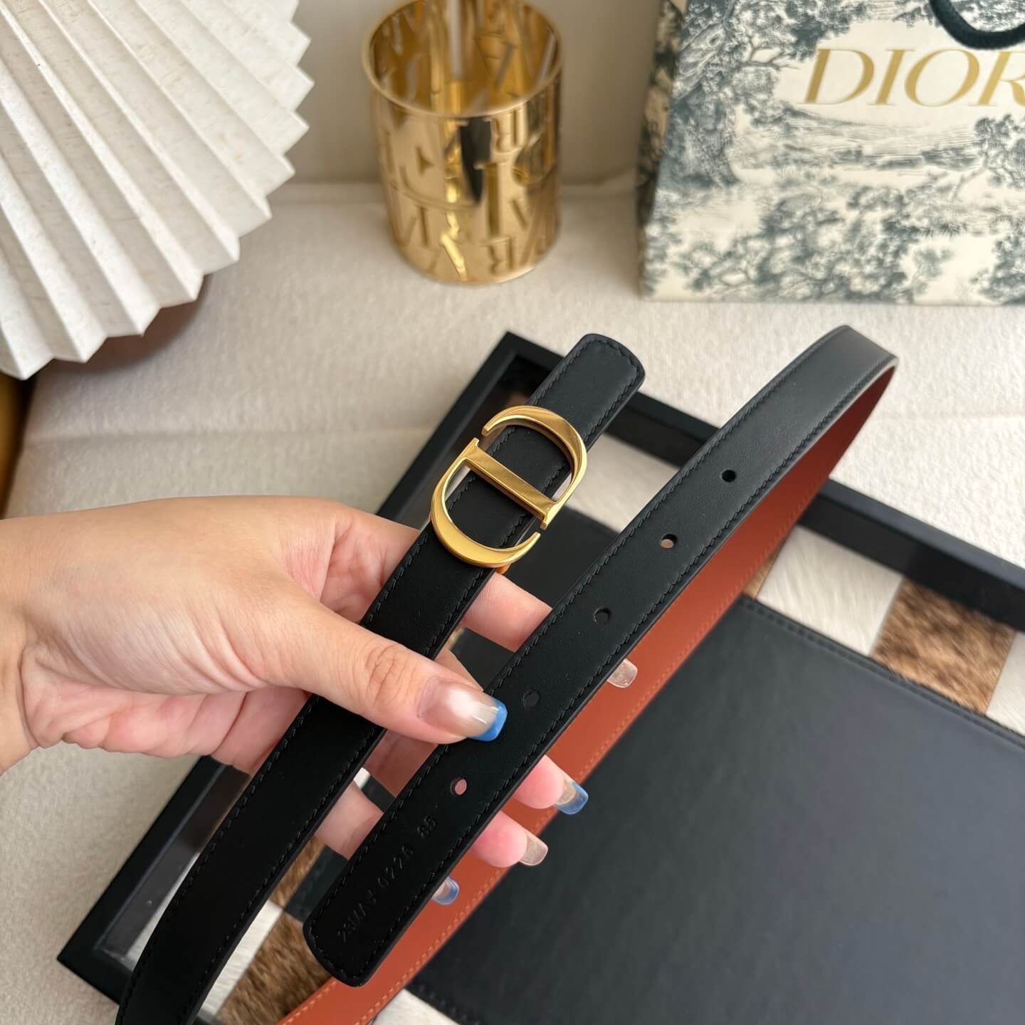 Dior 30 Montaigne Reversible Belt – Terracotta & Black Smooth Calfskin