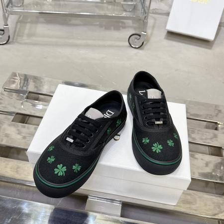 Dior Saltwind Black Cotton Clover Embroidered Sneakers