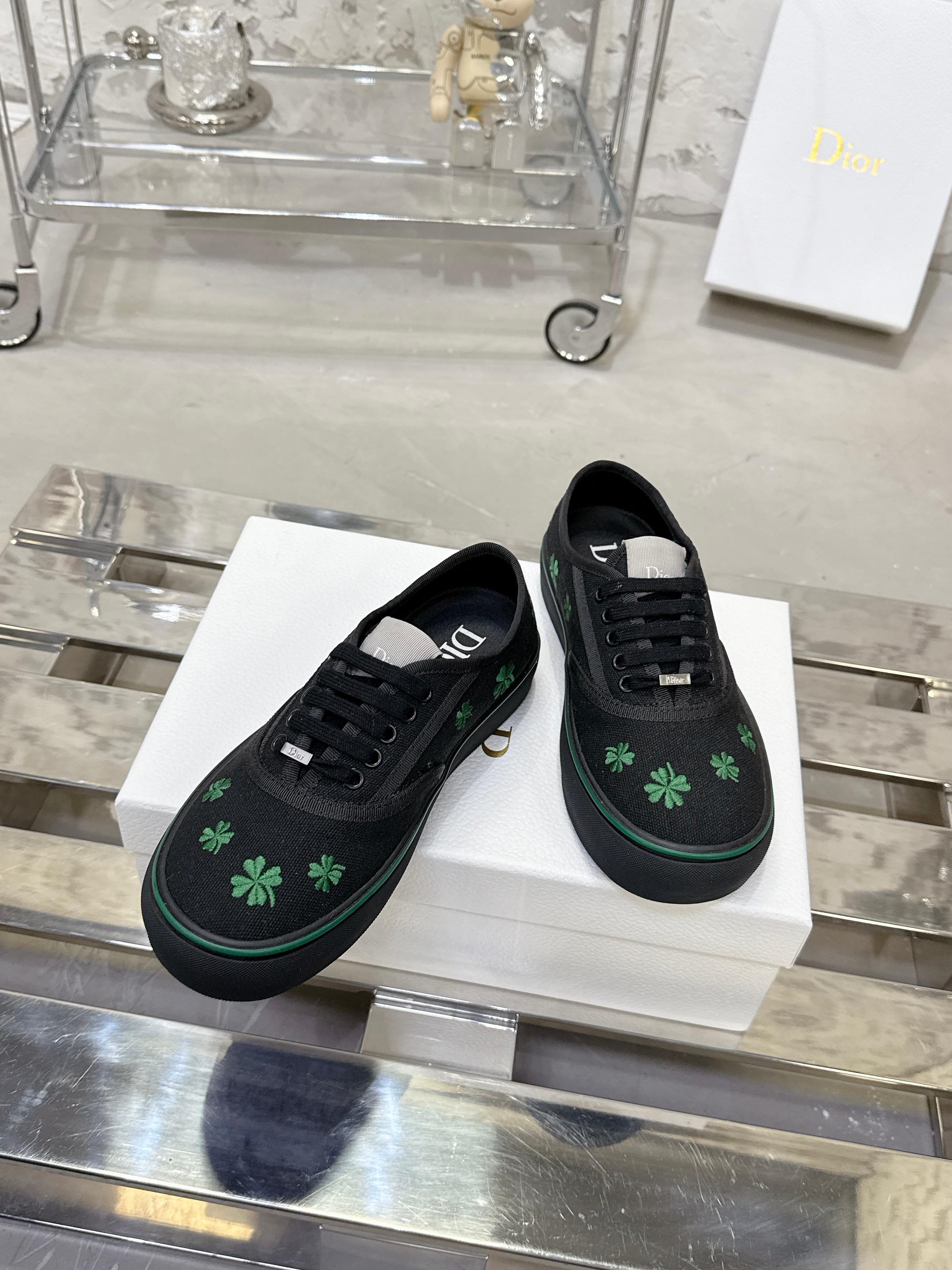 Dior Saltwind Black Cotton Clover Embroidered Sneakers