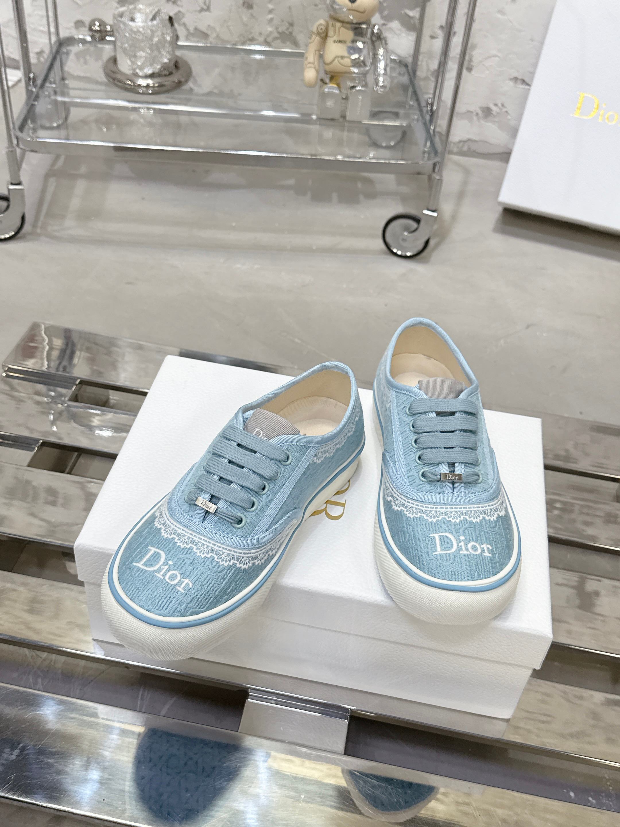 Dior Saltwind Blue Oblique Lace-Embroidered Sneakers
