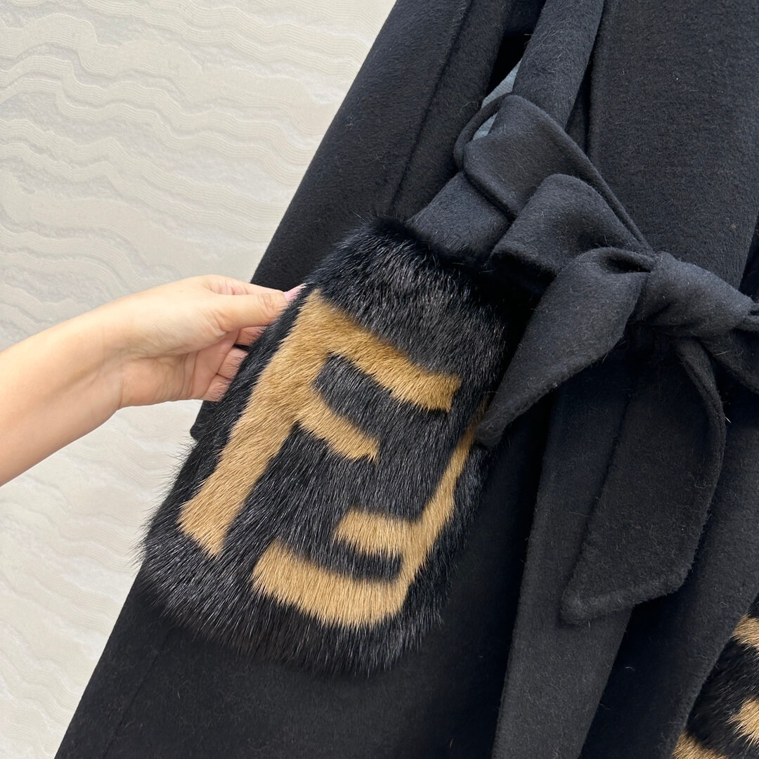 Fendi FF Monogram Fur Pocket Belted Wool Cashmere Coat – Camel
