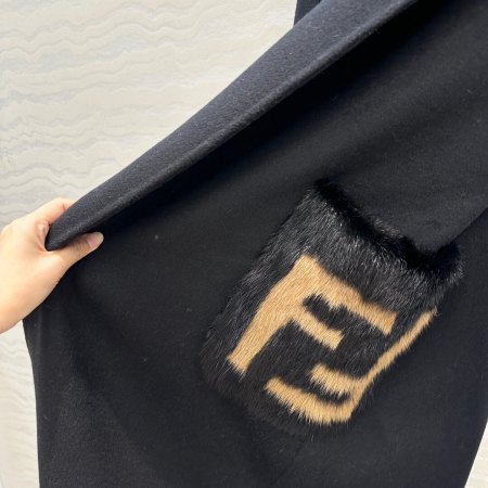 Fendi FF Monogram Fur Pocket Belted Wool Cashmere Coat – Camel - Image 7