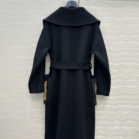 Fendi FF Monogram Fur Pocket Belted Wool Cashmere Coat – Camel - Image 9