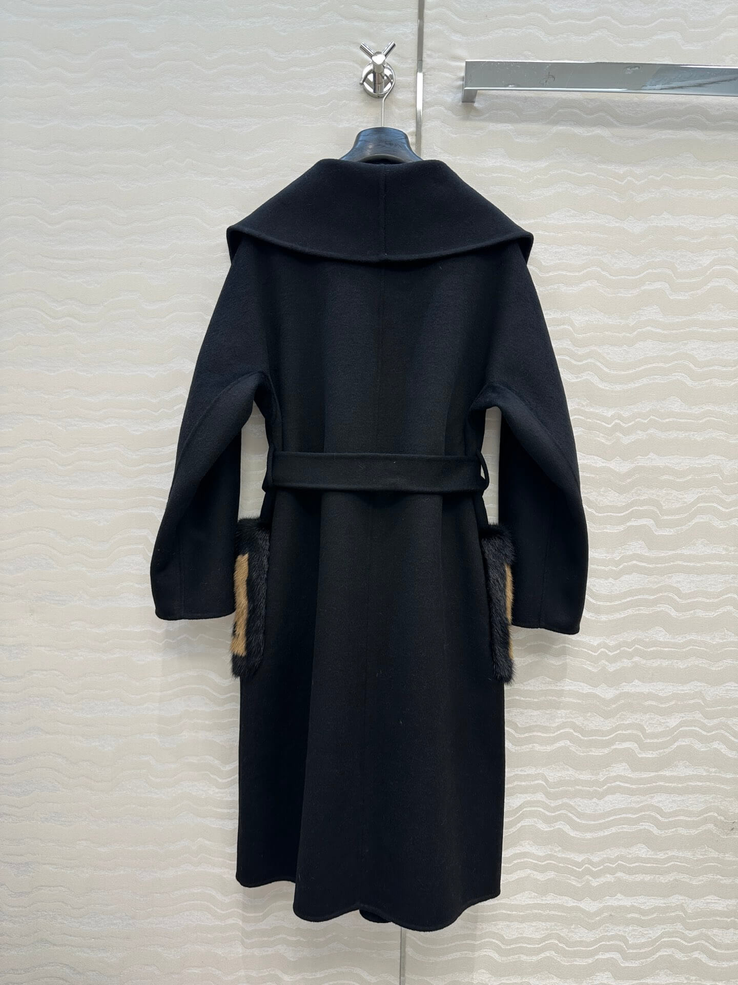 Fendi FF Monogram Fur Pocket Belted Wool Cashmere Coat – Camel