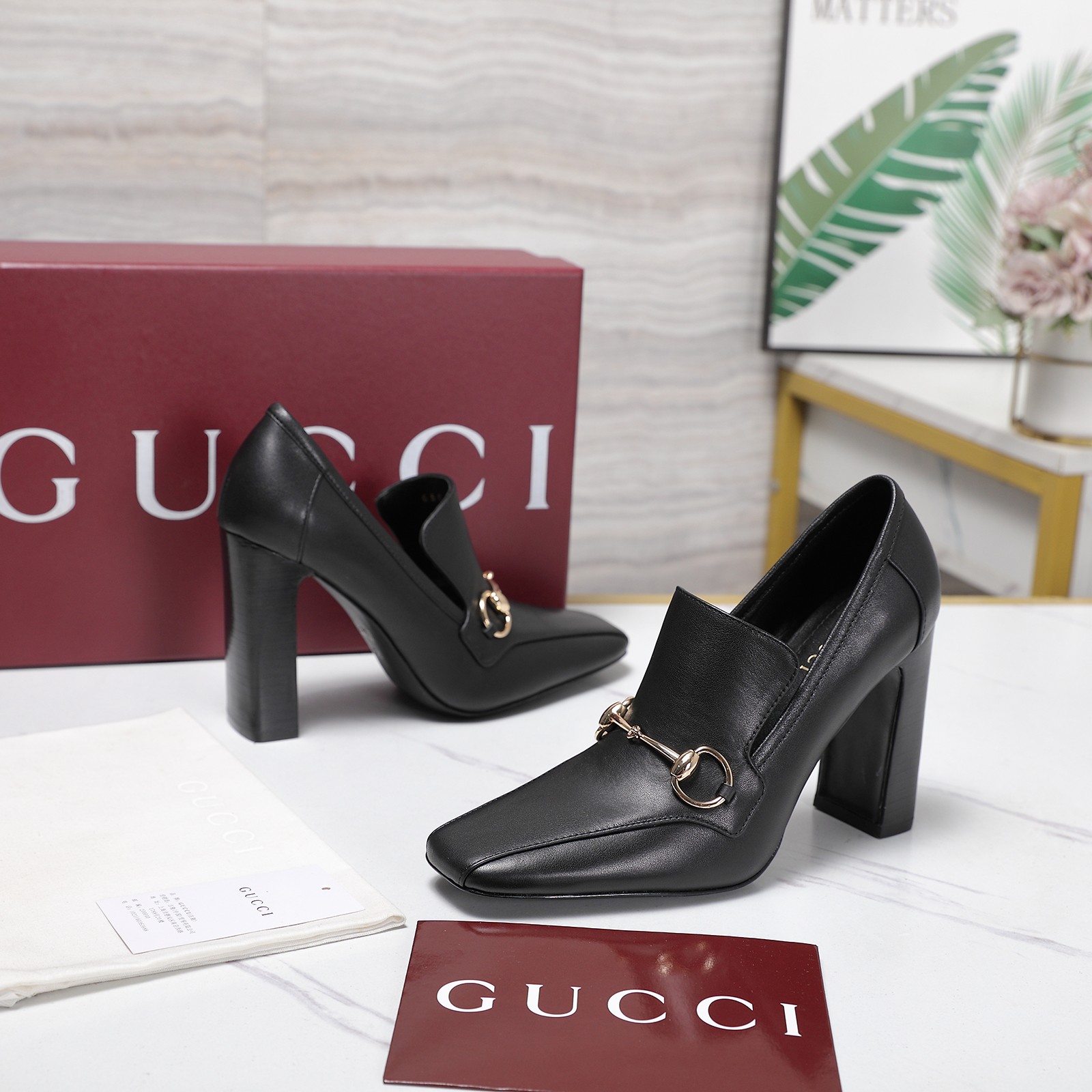 Gucci Black Horsebit Leather Block-Heel Loafer Pumps - Image 3